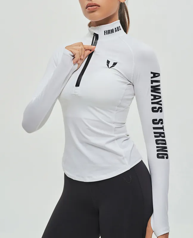 Half Zip Long Sleeve Top - White sold by Firm Abs