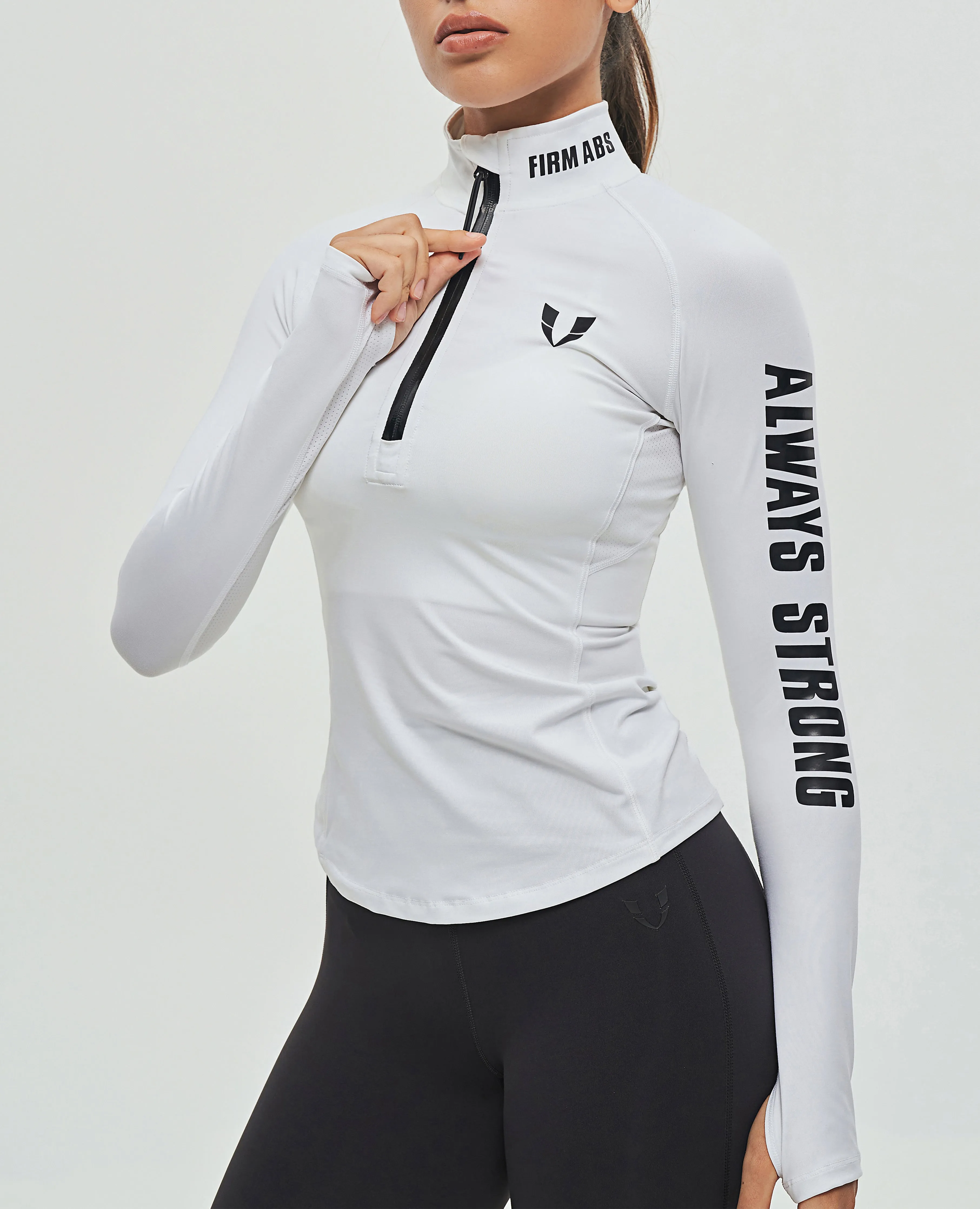 Half Zip Long Sleeve Top - White sold by Firm Abs