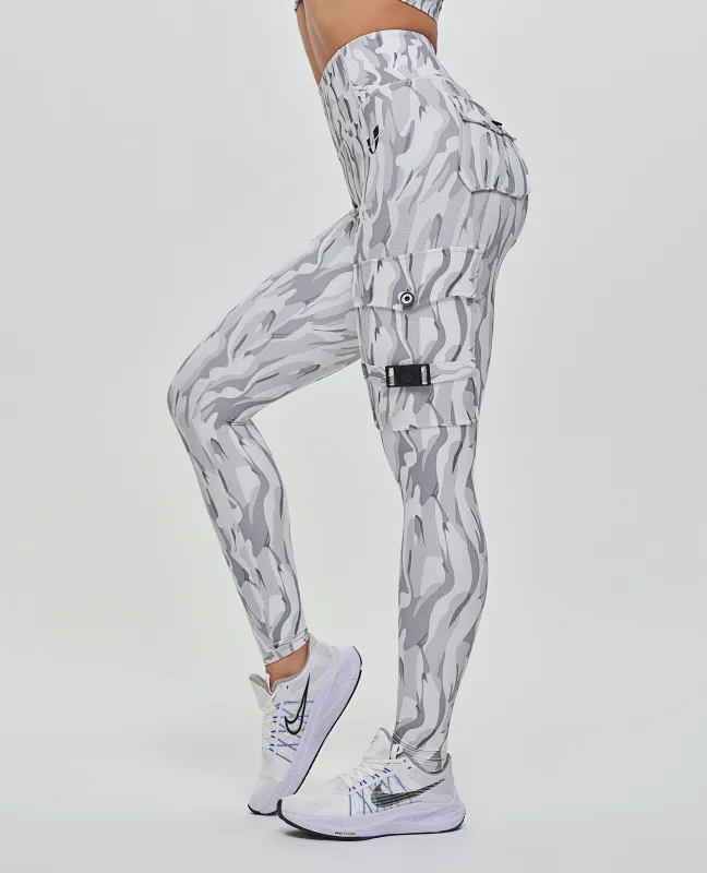 Cargo High-Waisted Pocket Leggings - White Camo sold by Firm Abs