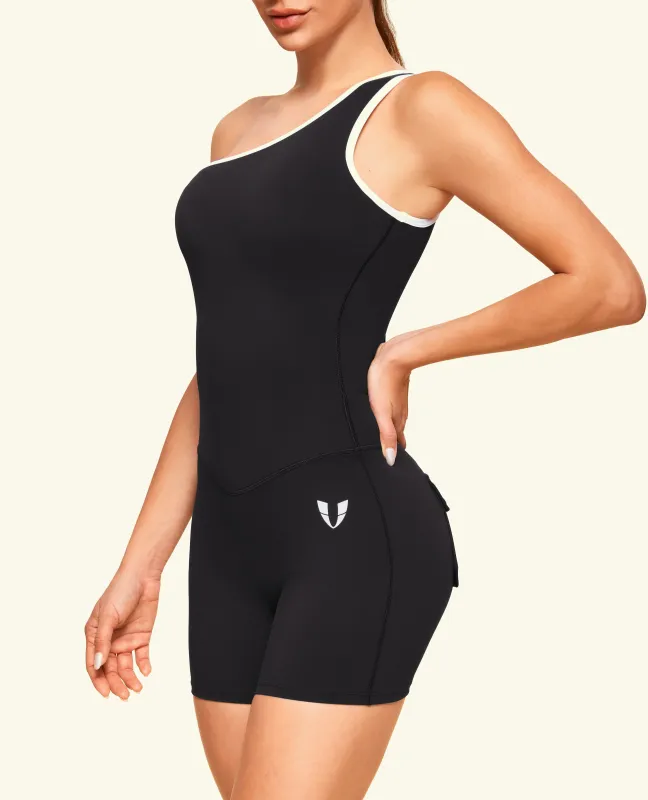 One Shoulder Pocket Bodysuit Short  - Black sold by Firm Abs