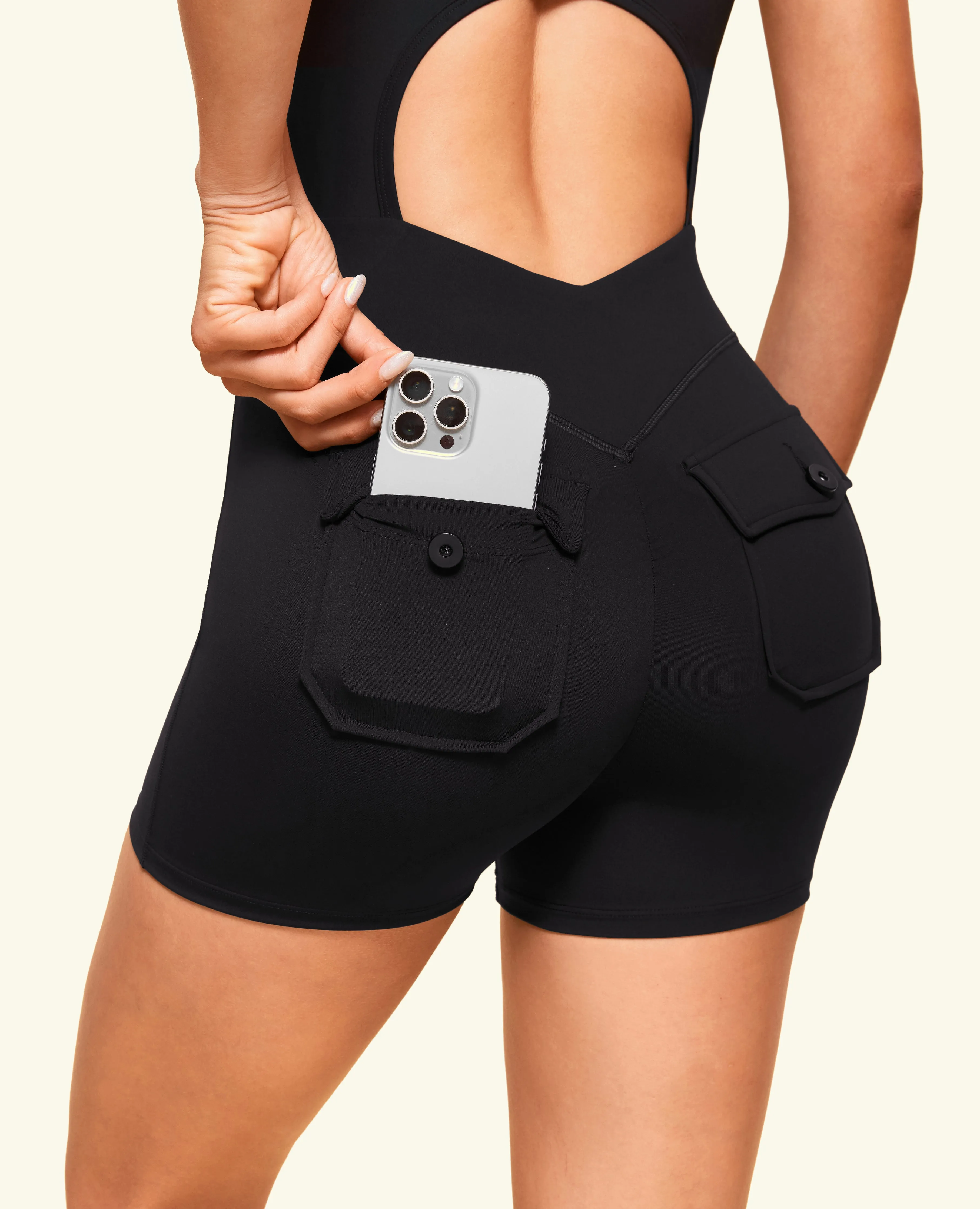 One Shoulder Pocket Bodysuit Short - Black sold by Firm Abs product image thumbnail 2
