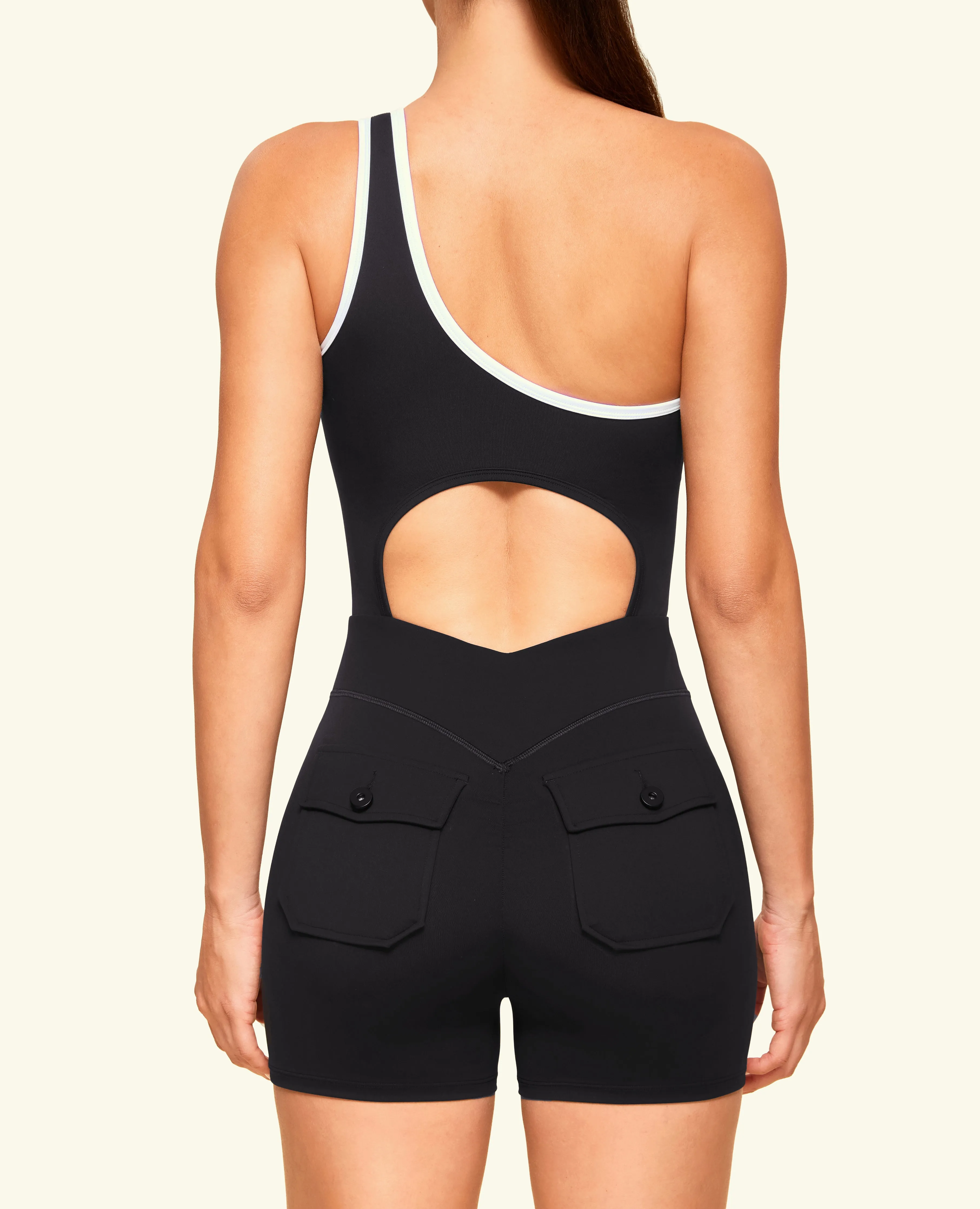 One Shoulder Pocket Bodysuit Short - Black sold by Firm Abs product image thumbnail 4