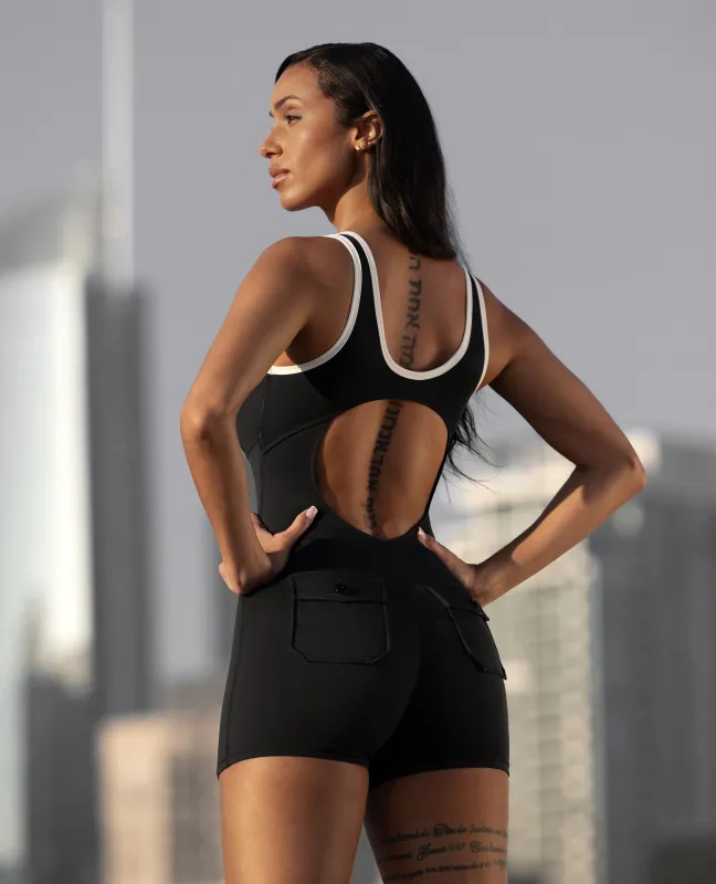 Hollow Pocket Bodysuit Short  - Black sold by Firm Abs