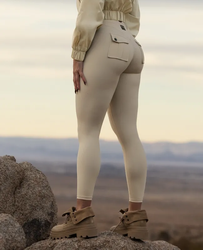 Zip Front Pocket Powerful leggings - Sand sold by Firm Abs