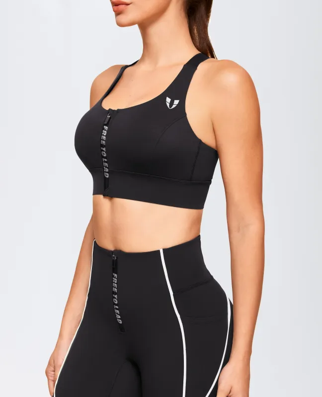 Energy Zip Front High Support Sports Bra - Black sold by Firm Abs