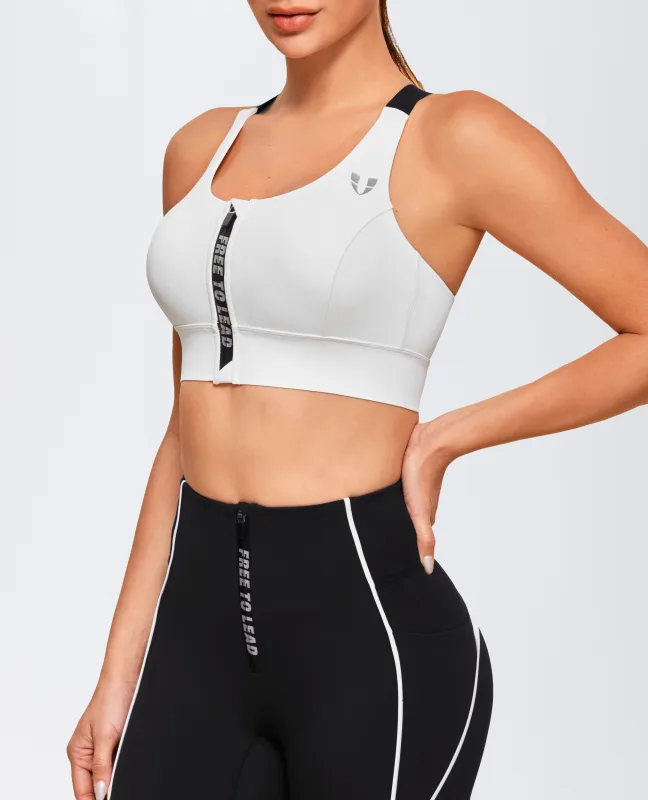 Energy Zip Front High Support Sports Bra - White sold by Firm Abs