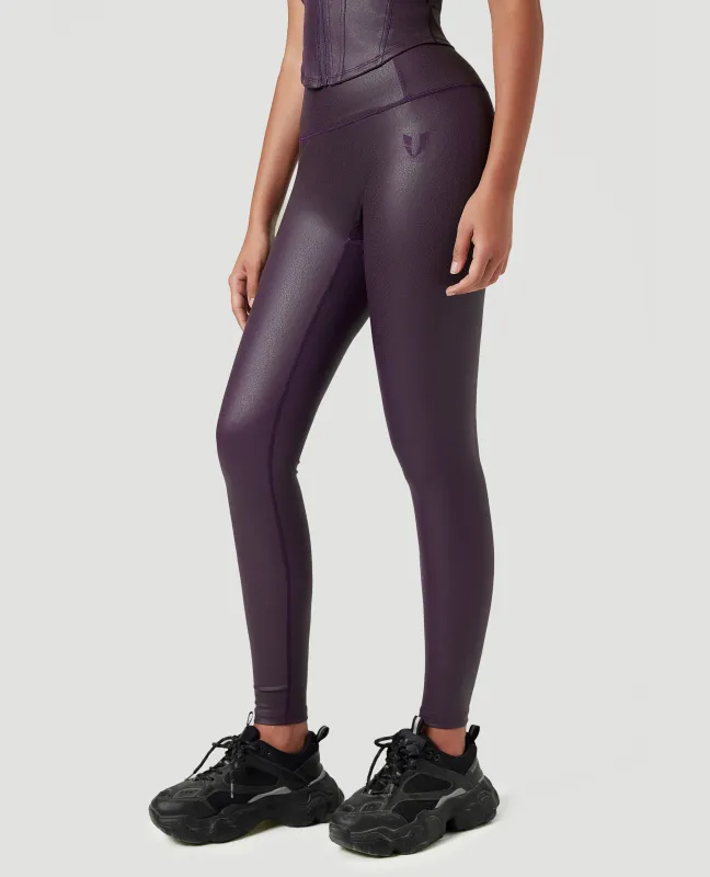 Breathable & Sculpting Faux Leather Pocket Leggings - Purple made by Firm Abs