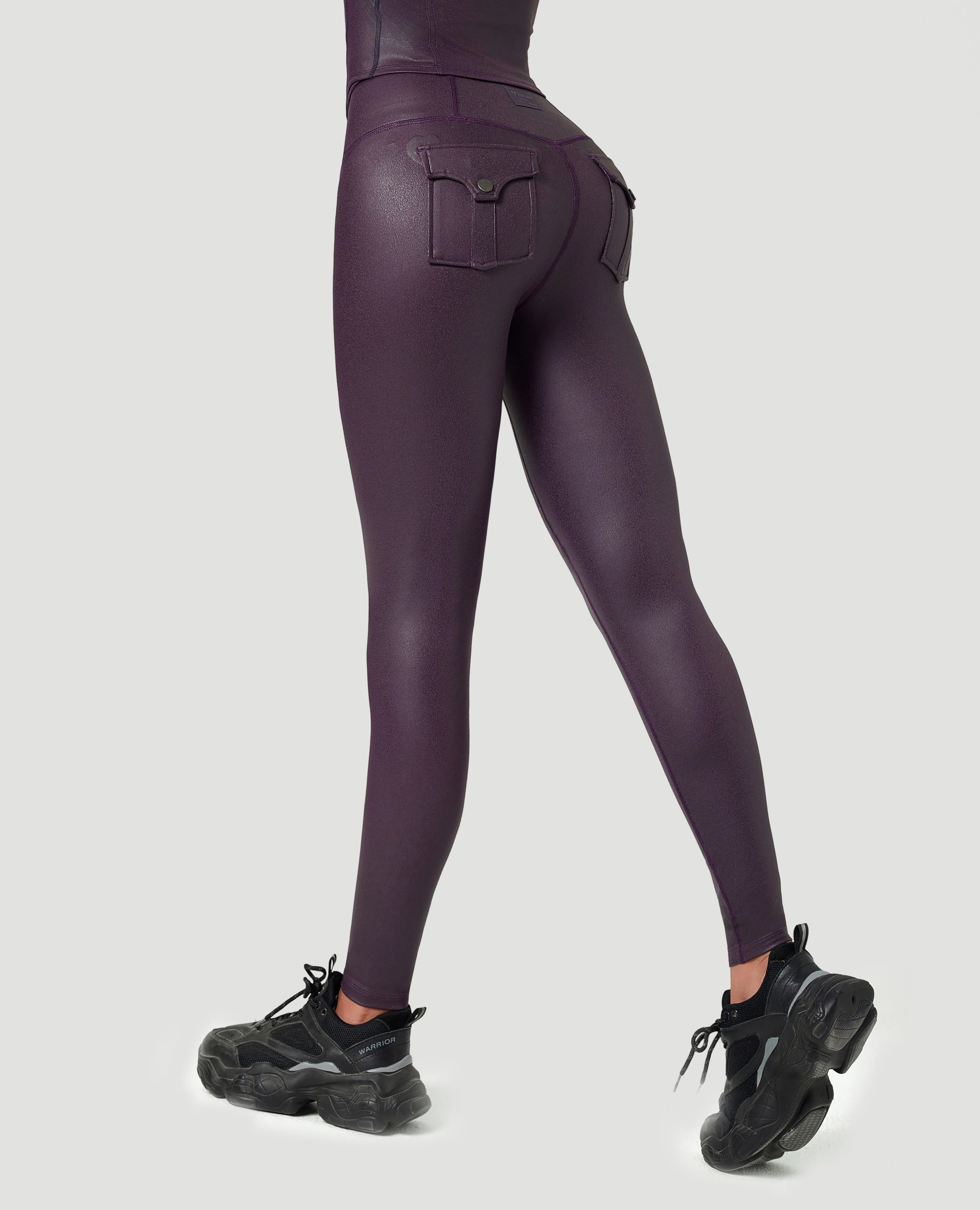 Breathable & Sculpting Faux Leather Pocket Leggings - Purple sold by Firm Abs product image thumbnail 5