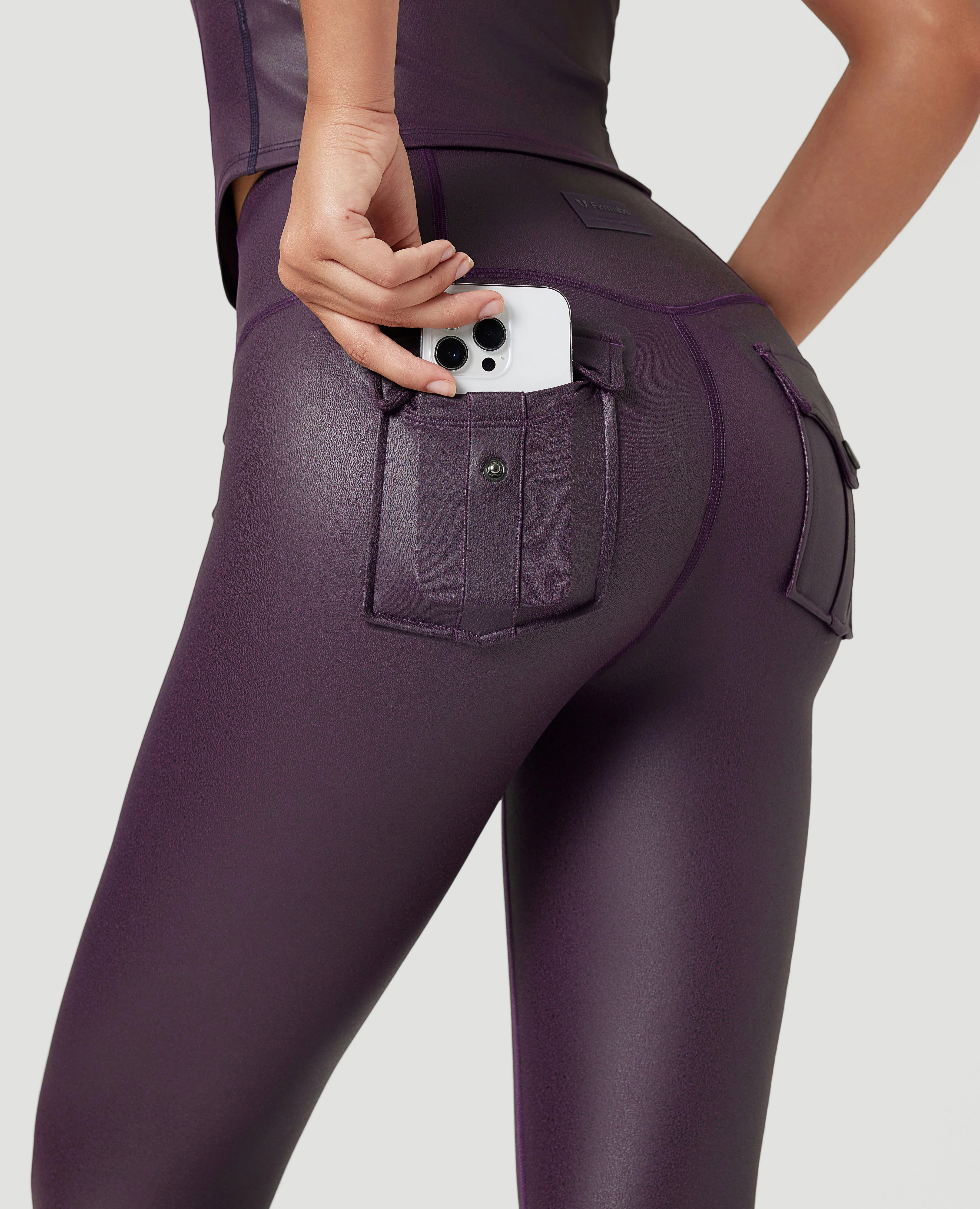 Breathable & Sculpting Faux Leather Pocket Leggings - Purple sold by Firm Abs product image thumbnail 2