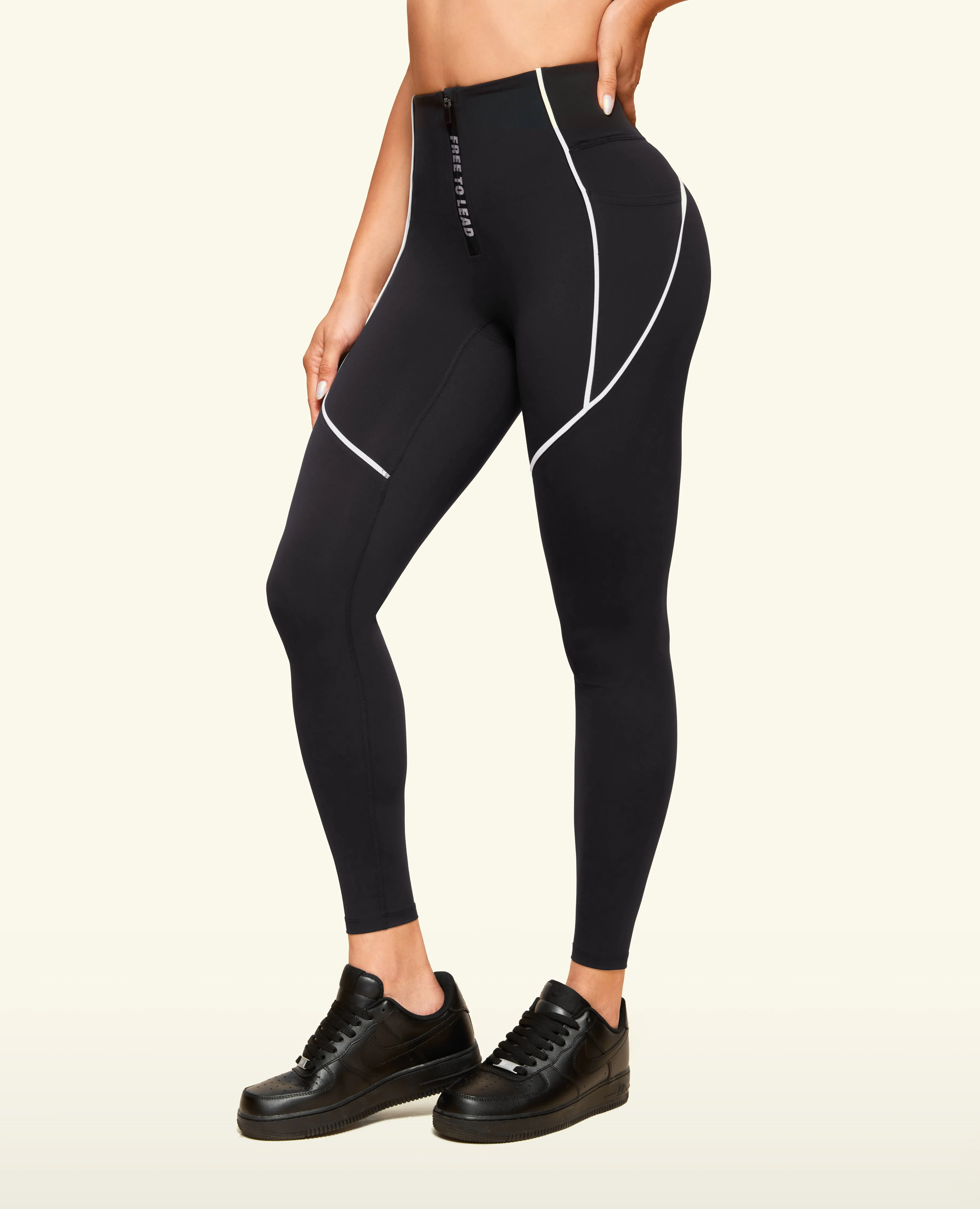 Zip Front High Waist Pocket Leggings - Black sold by Firm Abs product image thumbnail 3