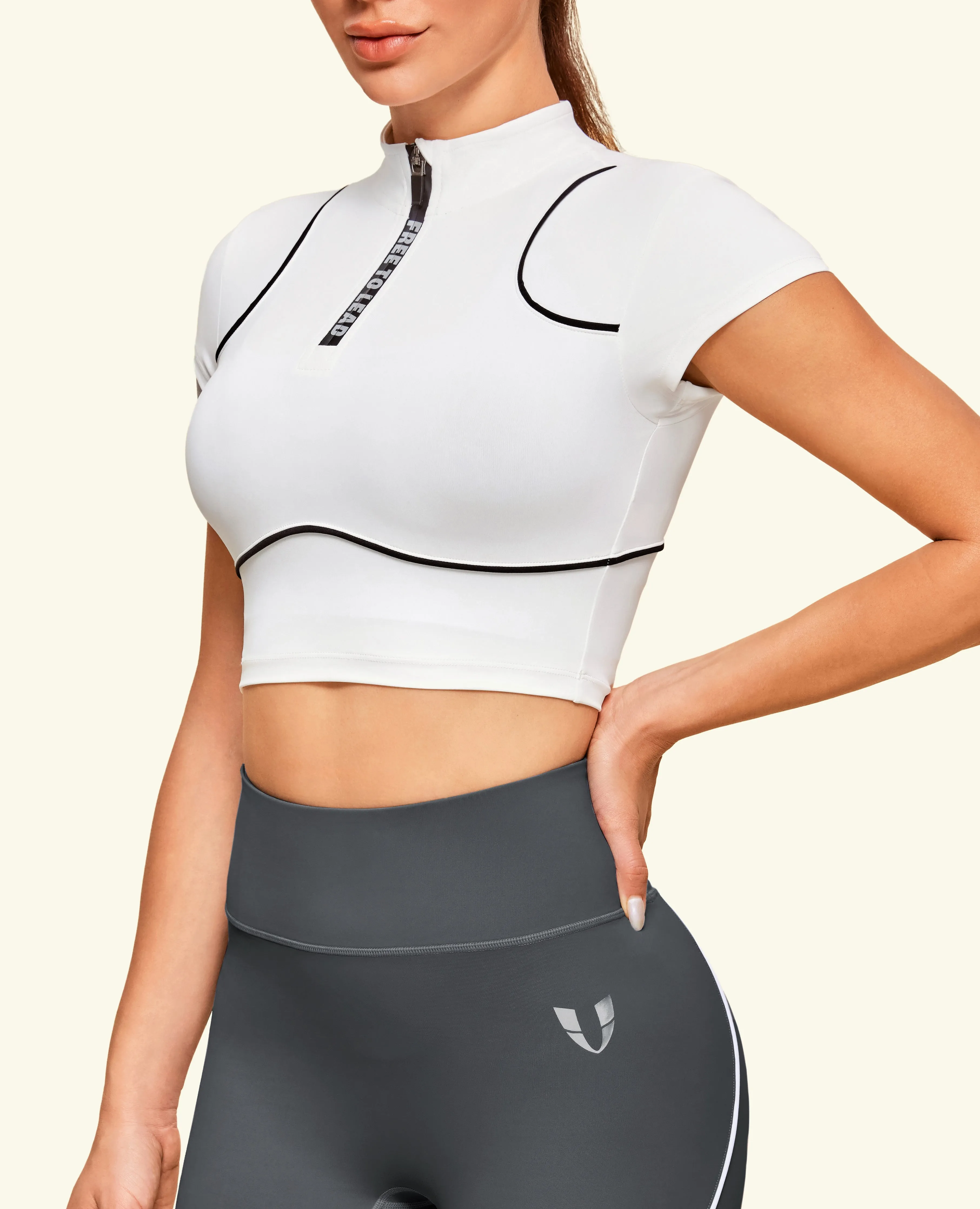 Half Zip Cropped Workout Top - White sold by Firm Abs