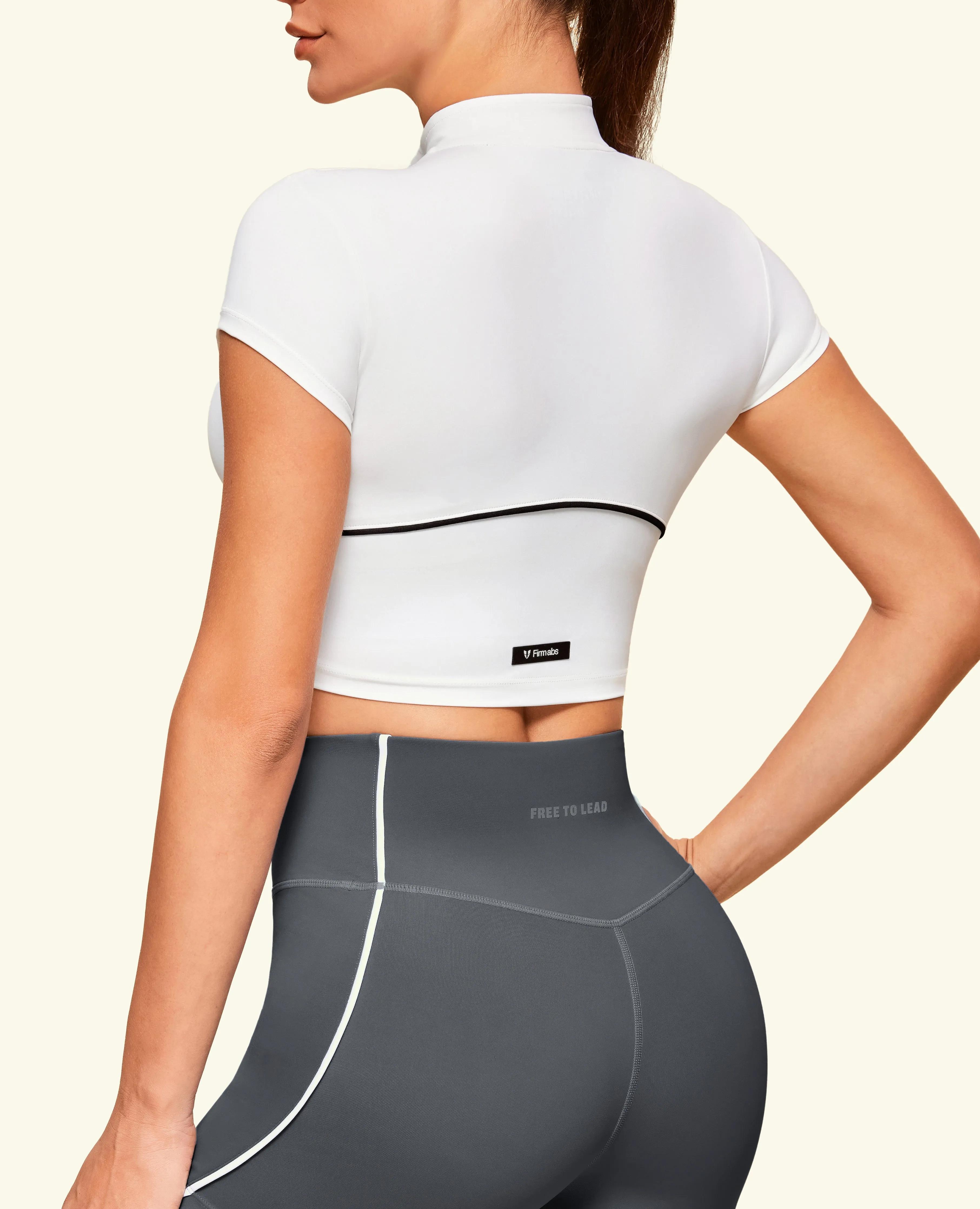 Half Zip Cropped Workout Top - White sold by Firm Abs product image thumbnail 3