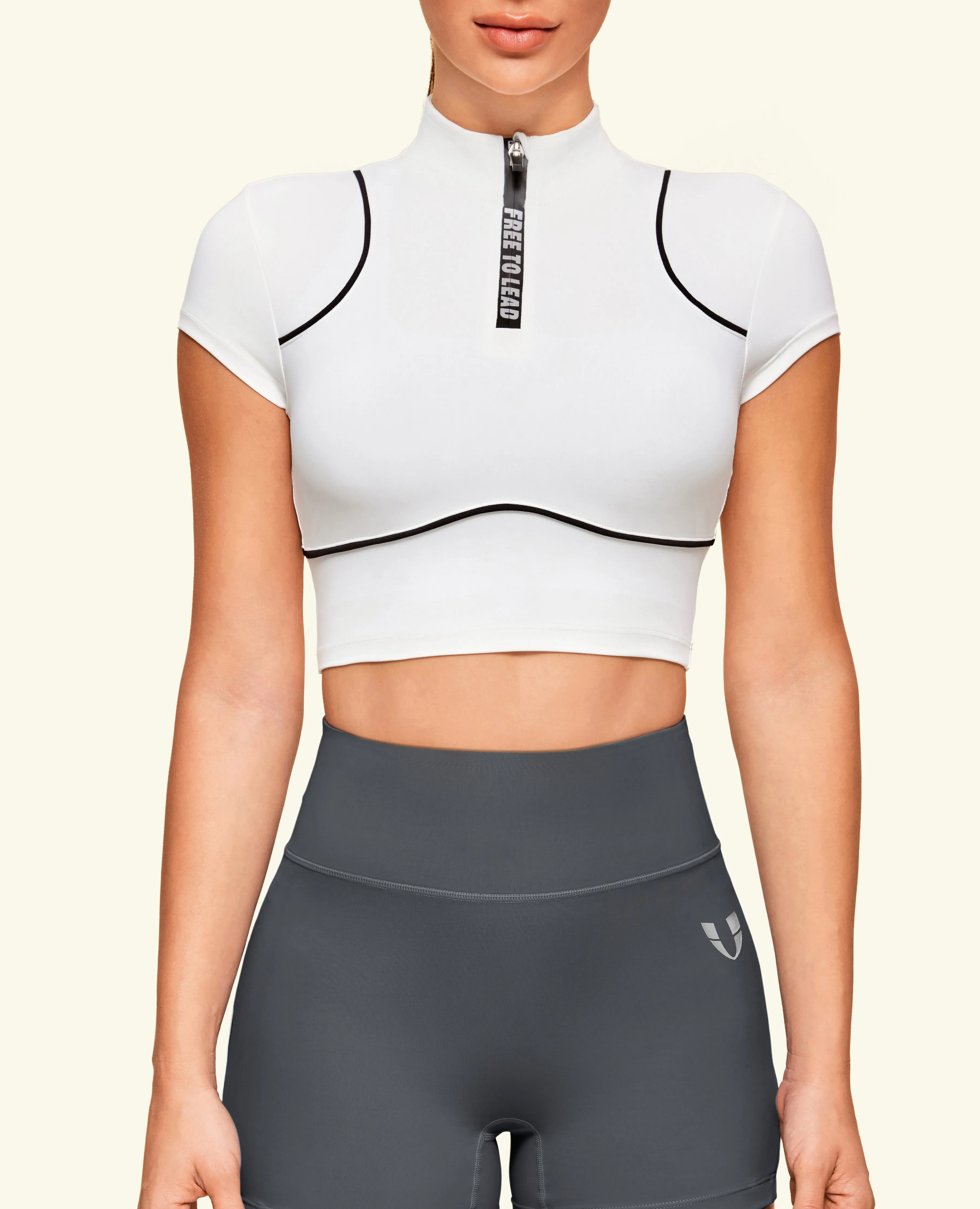 Half Zip Cropped Workout Top - White sold by Firm Abs product image thumbnail 4