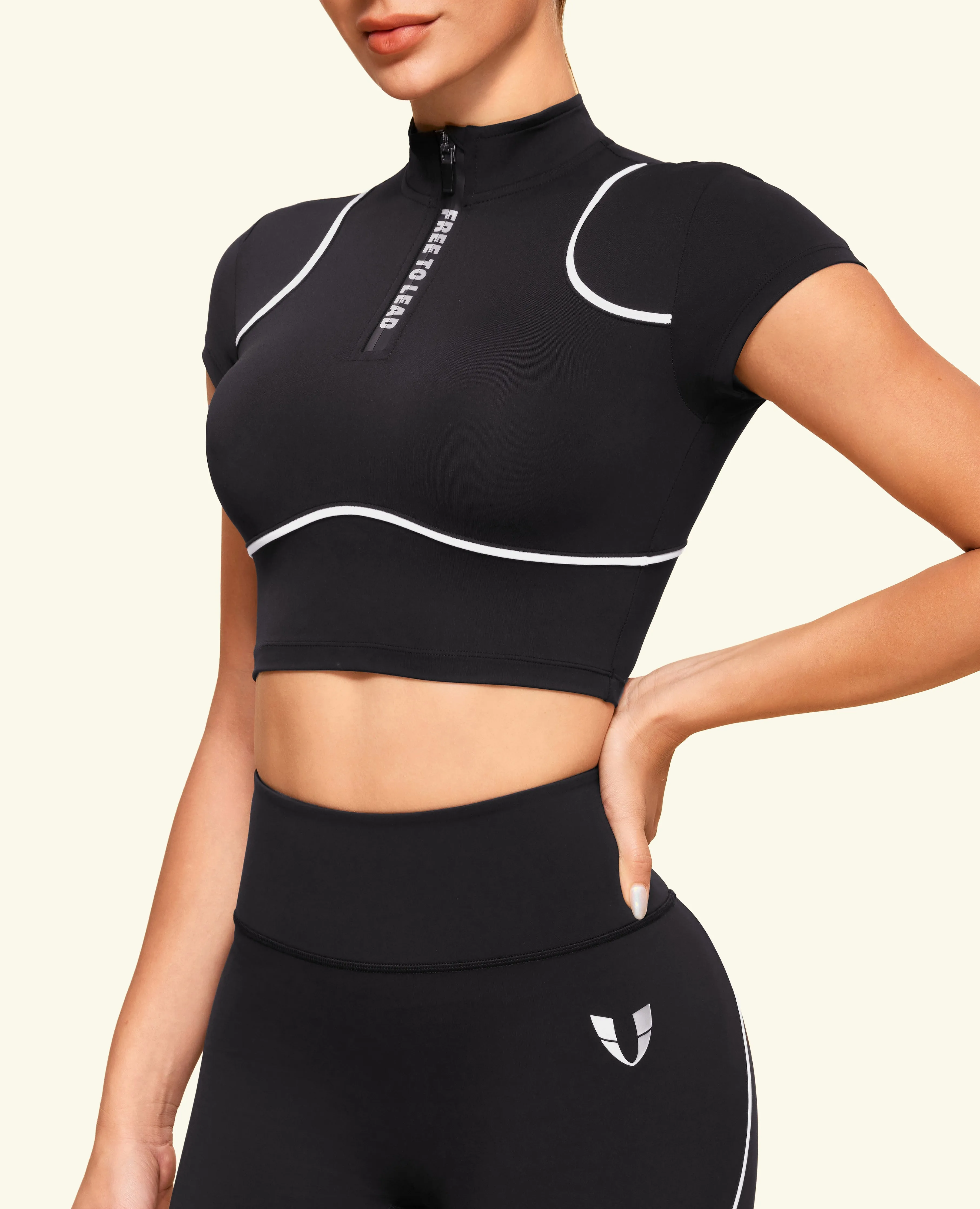 Half Zip Cropped Workout Top - Black sold by Firm Abs