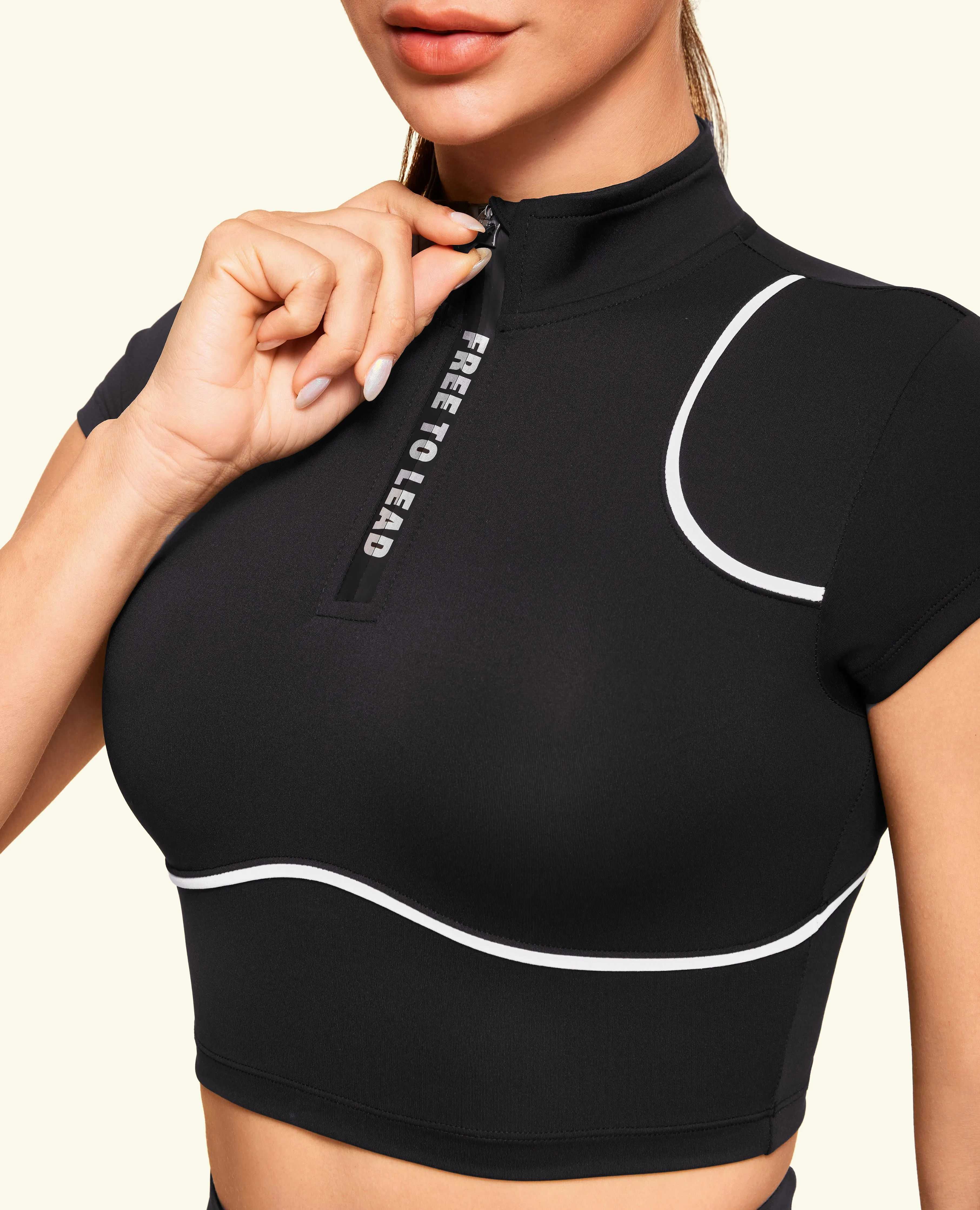 Half Zip Cropped Workout Top - Black sold by Firm Abs product image thumbnail 2