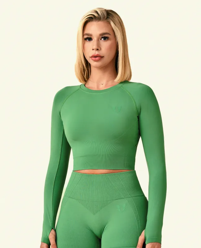 Hold Tight Cropped Long Sleeve T-Shirt - Green made by Firm Abs