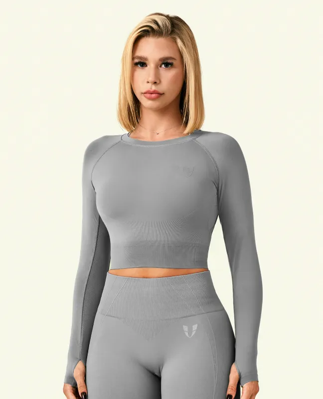 Hold Tight Cropped Long Sleeve T-Shirt - Cement Grey sold by Firm Abs