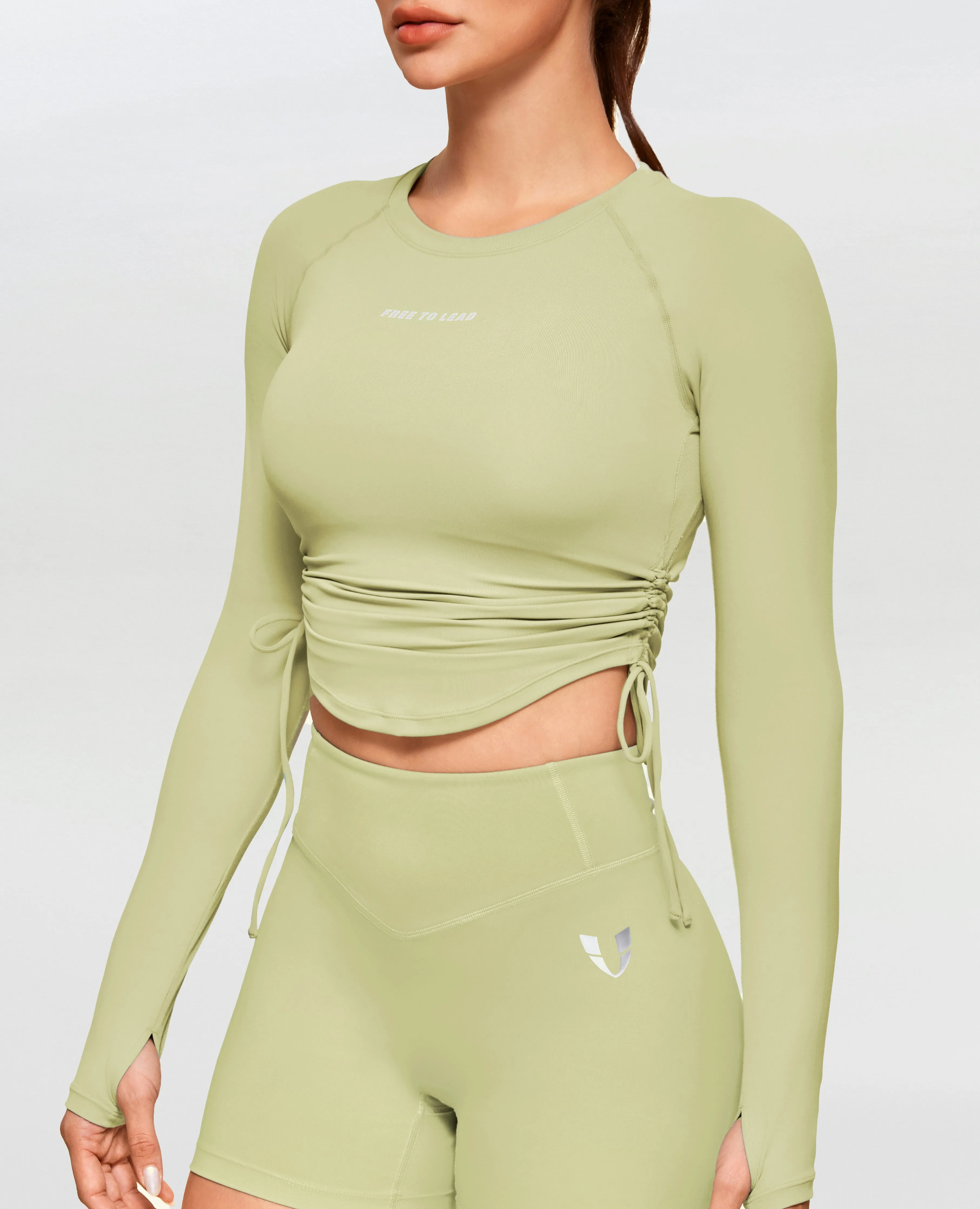 Drawstring Long Sleeve T-shirt - Pea Green sold by Firm Abs