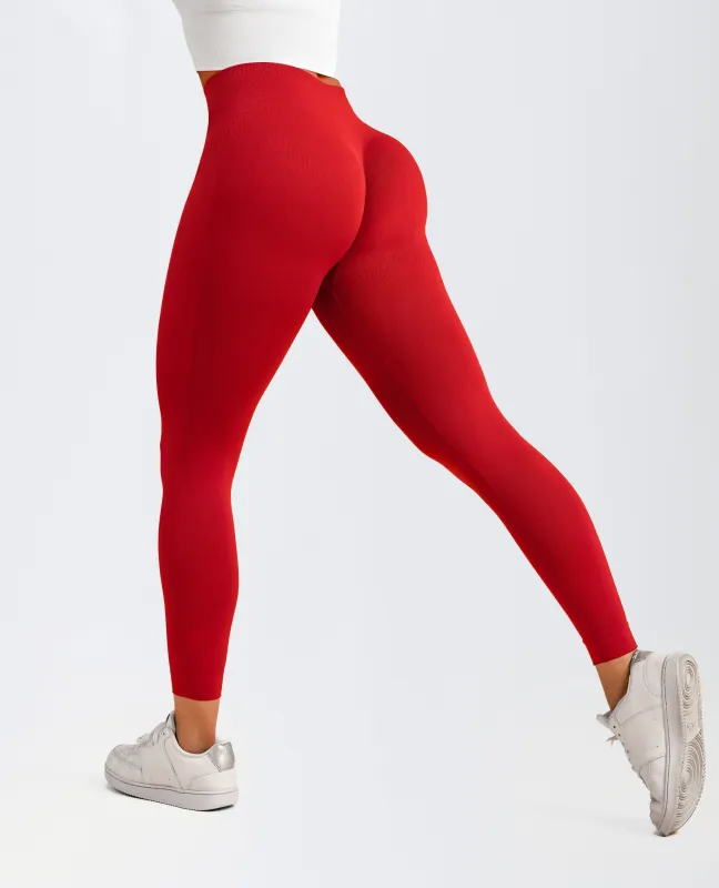 Ribbed Butt Lift Leggings - Red Cranberry sold by Firm Abs