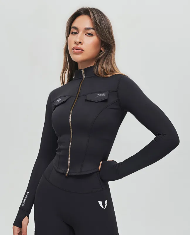 FlexFit Zip Up Cropped Jacket - Black sold by Firm Abs