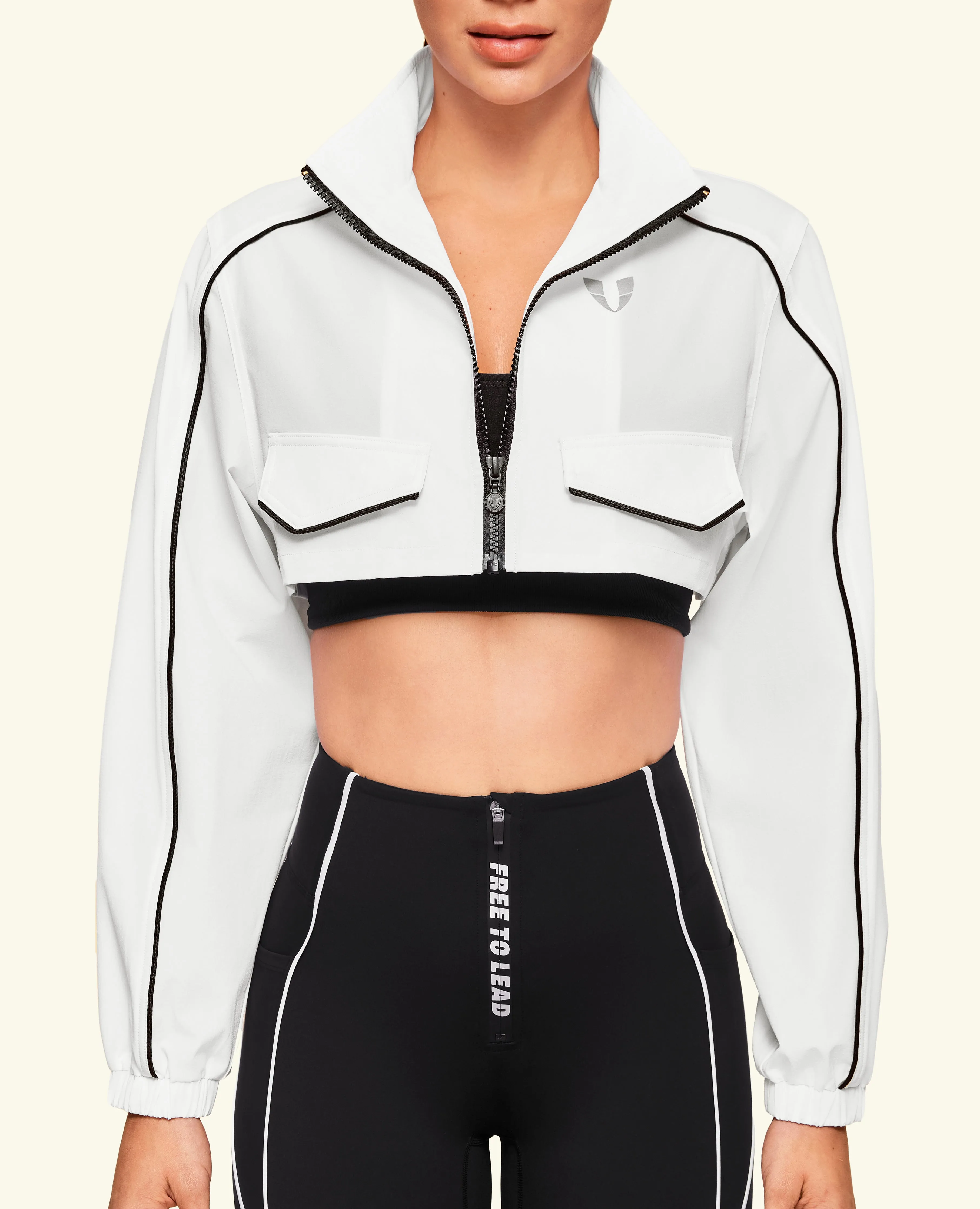 Move-on Stand Collar Cropped Jacket - White sold by Firm Abs