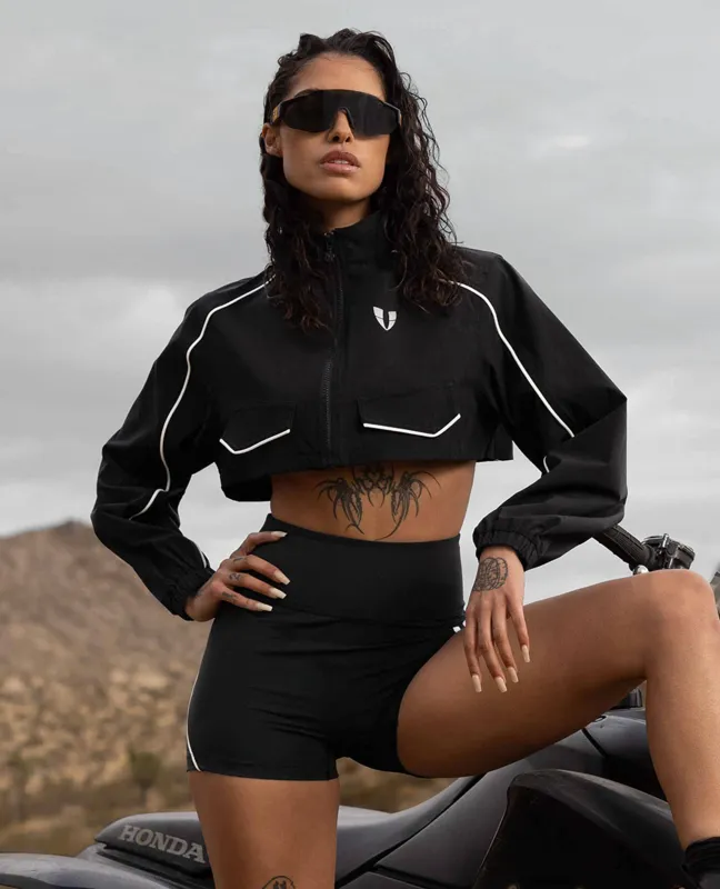 Move-on Stand Collar Cropped Jacket - Black sold by Firm Abs