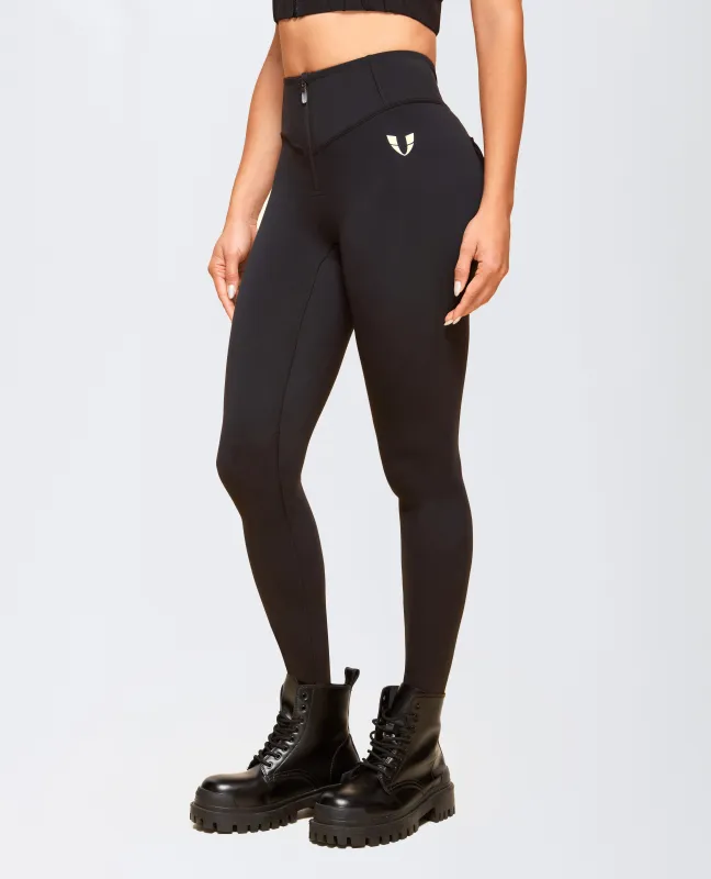 Zip Front Pocket Powerful leggings - Black sold by Firm Abs