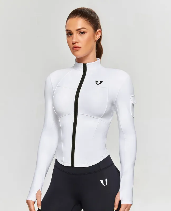 Stand Collar Fitness Moto Jacket - White sold by Firm Abs