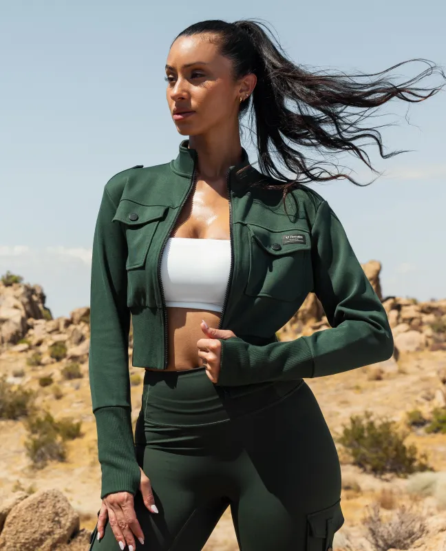 Loose Fit Active Crop Jacket - Dark Army Green sold by Firm Abs