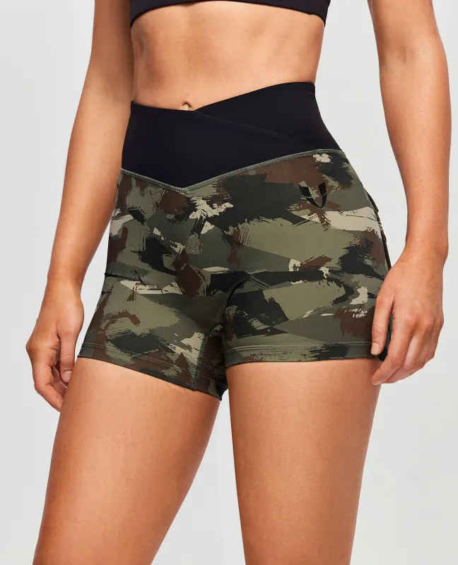 V-waist Cargo Shorts - Abstract Camo and Black sold by Firm Abs