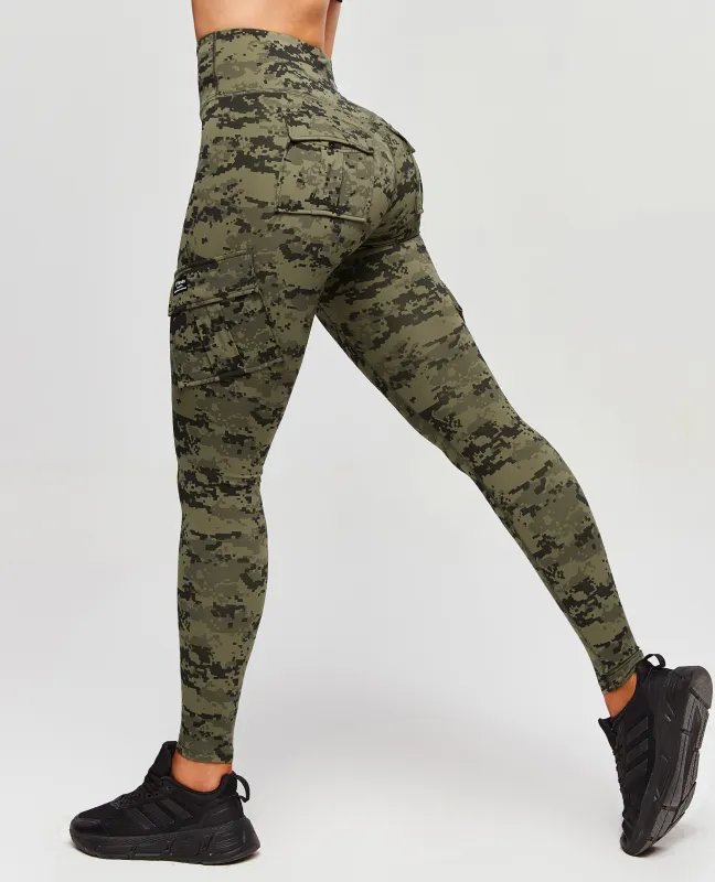 Solo Cargo Leggings - Army Green Camo sold by Firm Abs