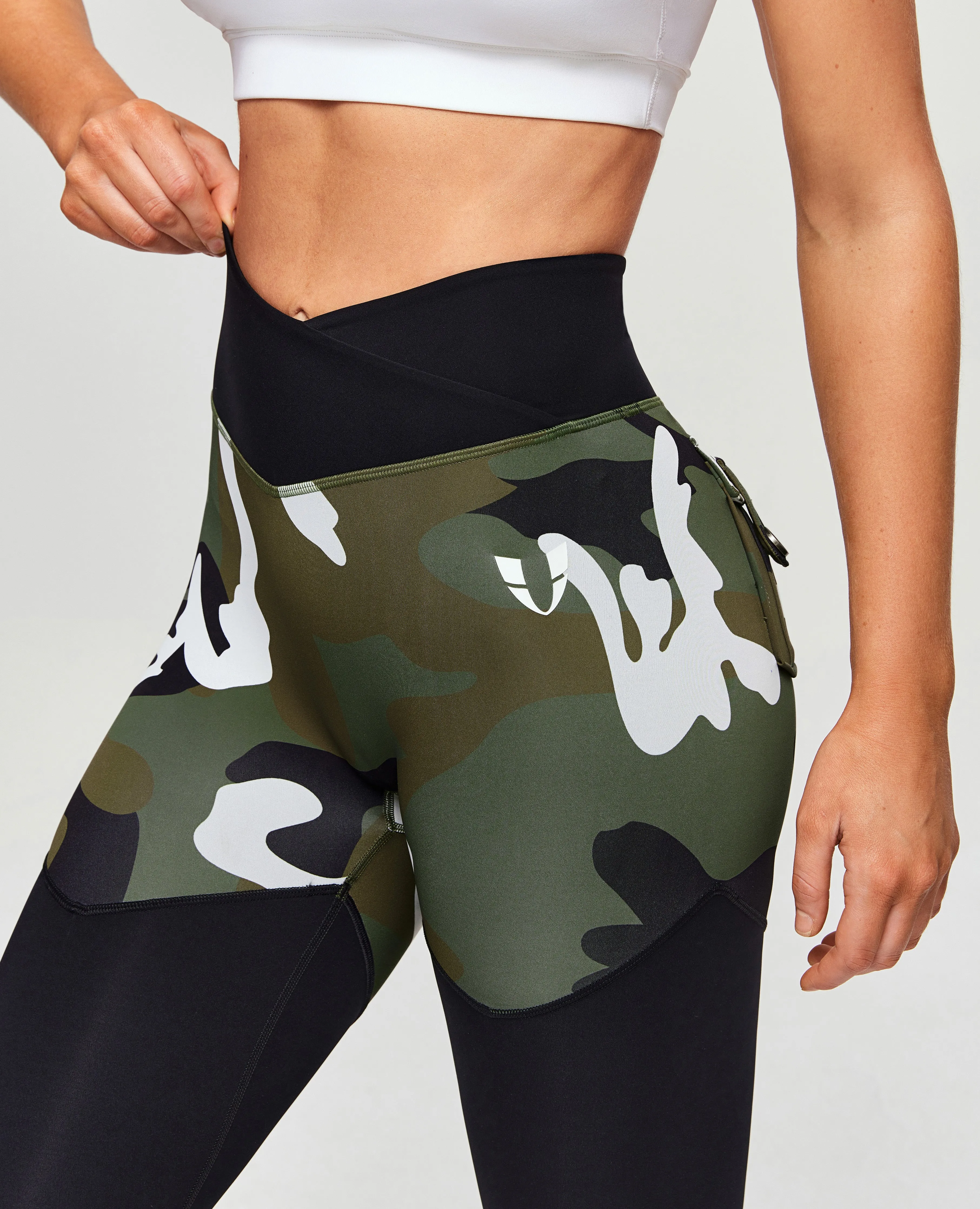 V-Waist Gym Leggings - White Green Camo sold by Firm Abs product image thumbnail 4