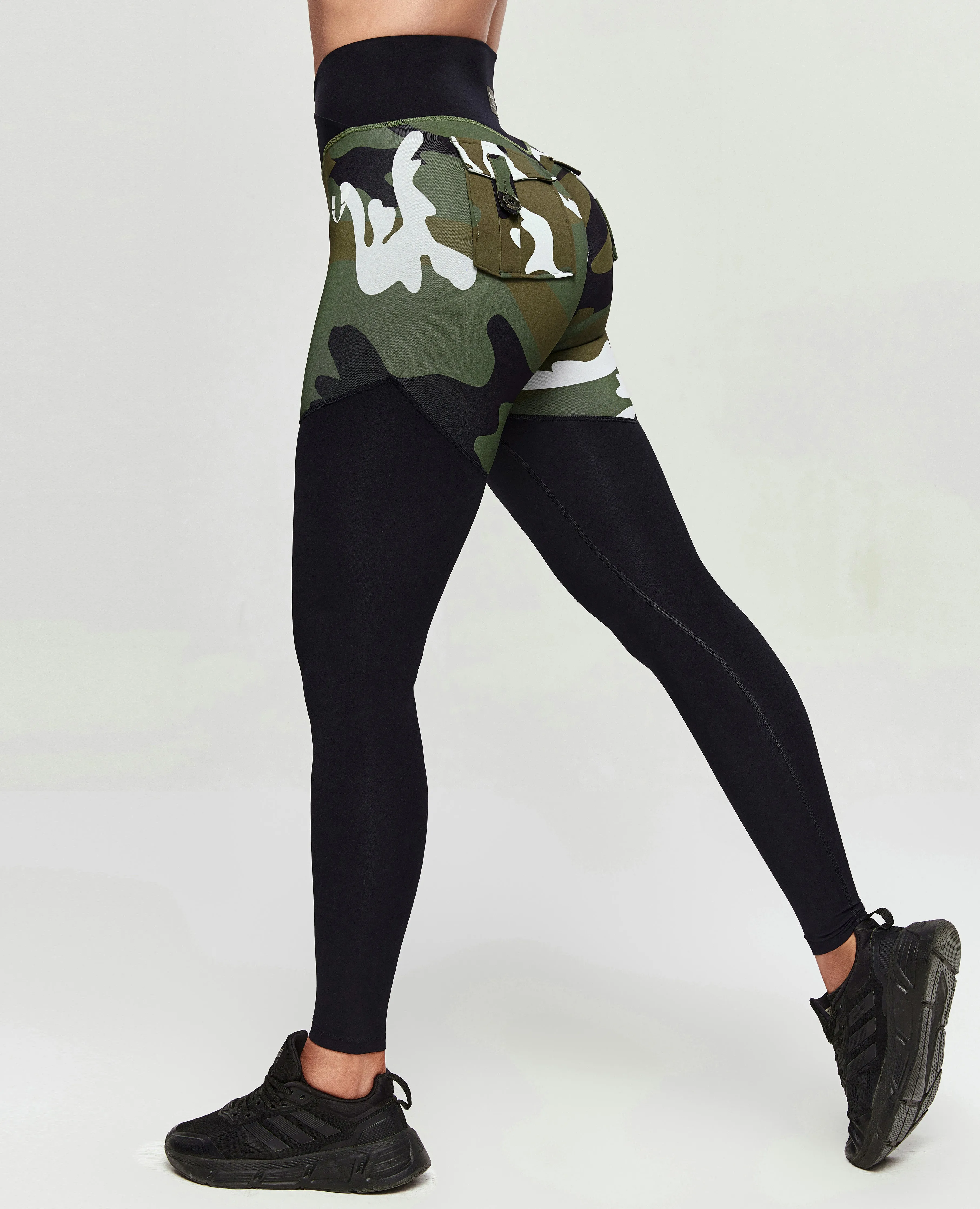 V-Waist Gym Leggings - White Green Camo sold by Firm Abs