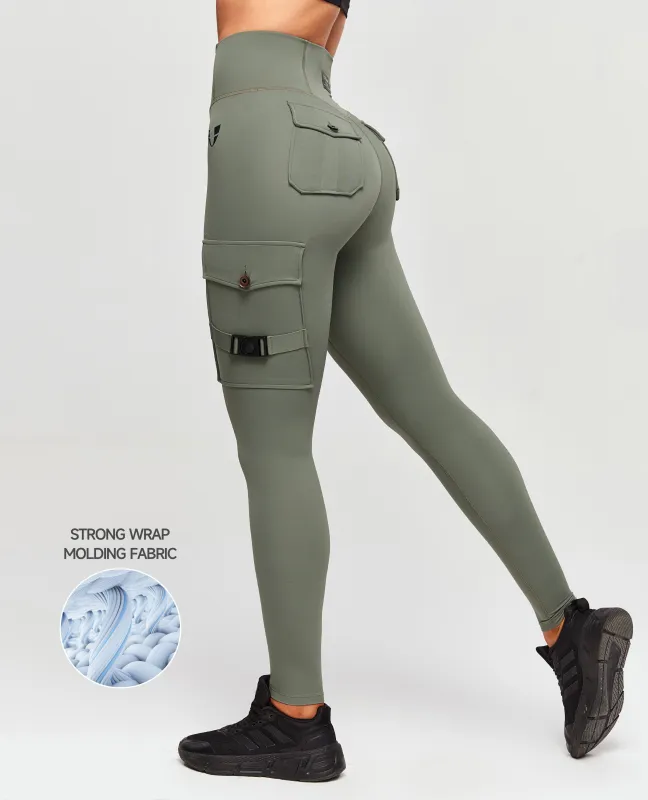 Cargo High-Waisted Pocket Leggings Plus: EXEVER™ Edition - Camping Green sold by Firm Abs