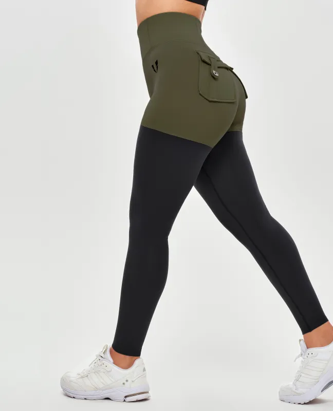 Cargo Athletic Leggings - Dark Green and Black sold by Firm Abs
