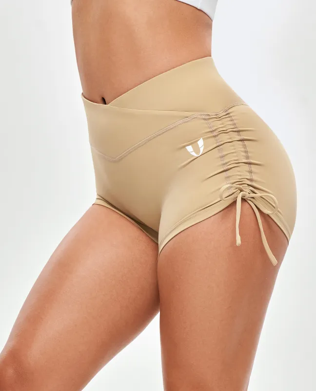 V-waist Scrunch Butt Shorts - Khaki Yellow sold by Firm Abs