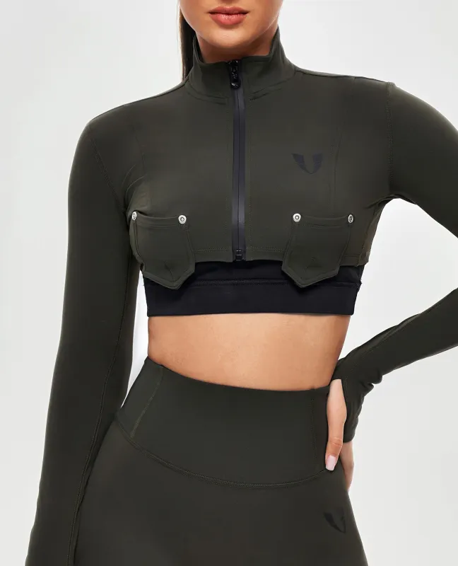 Firmabs Long Sleeve Crop Top - Dark Green sold by Firm Abs