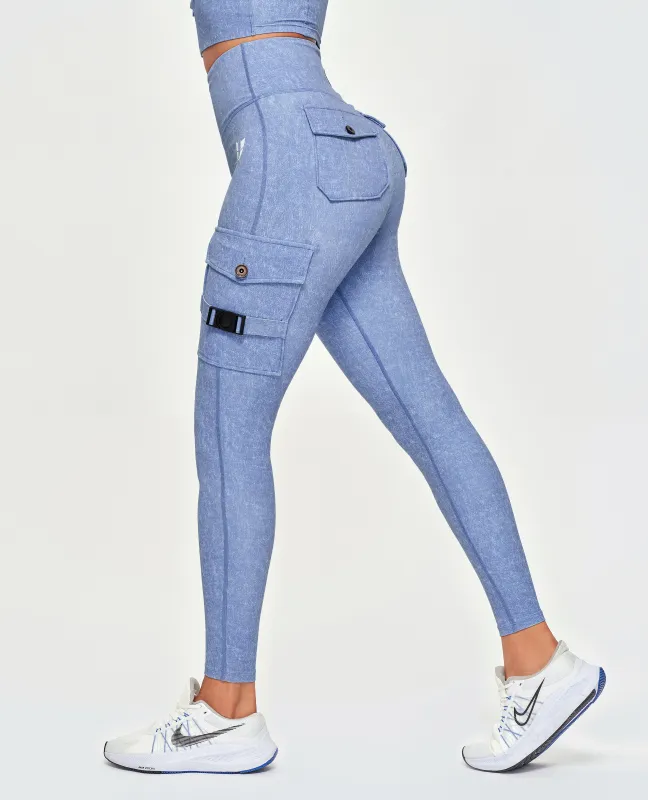 Cargo Fitness Leggings- Light Denim Blue sold by Firm Abs
