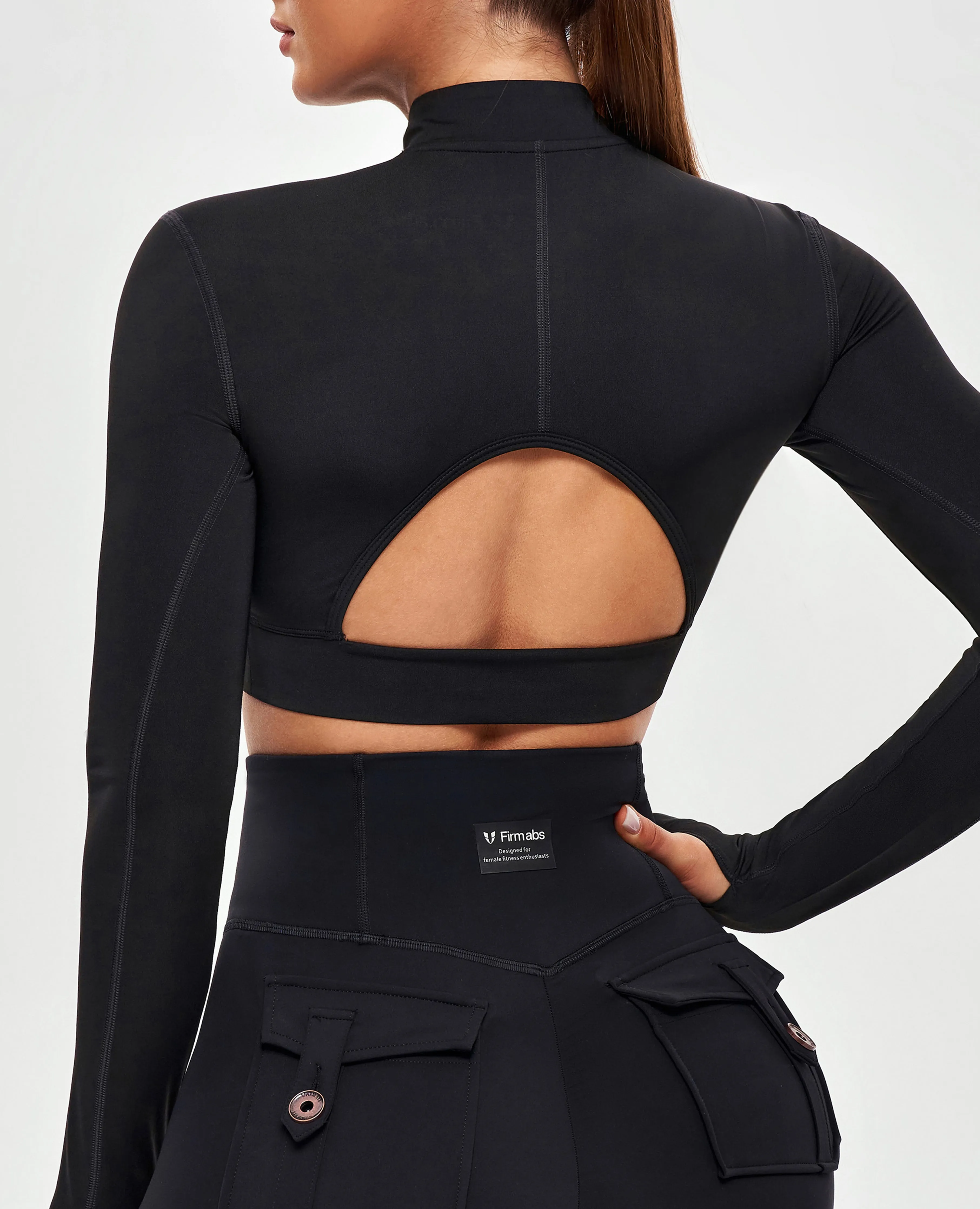 Stand Collar Crop Top - Black sold by Firm Abs product image thumbnail 2