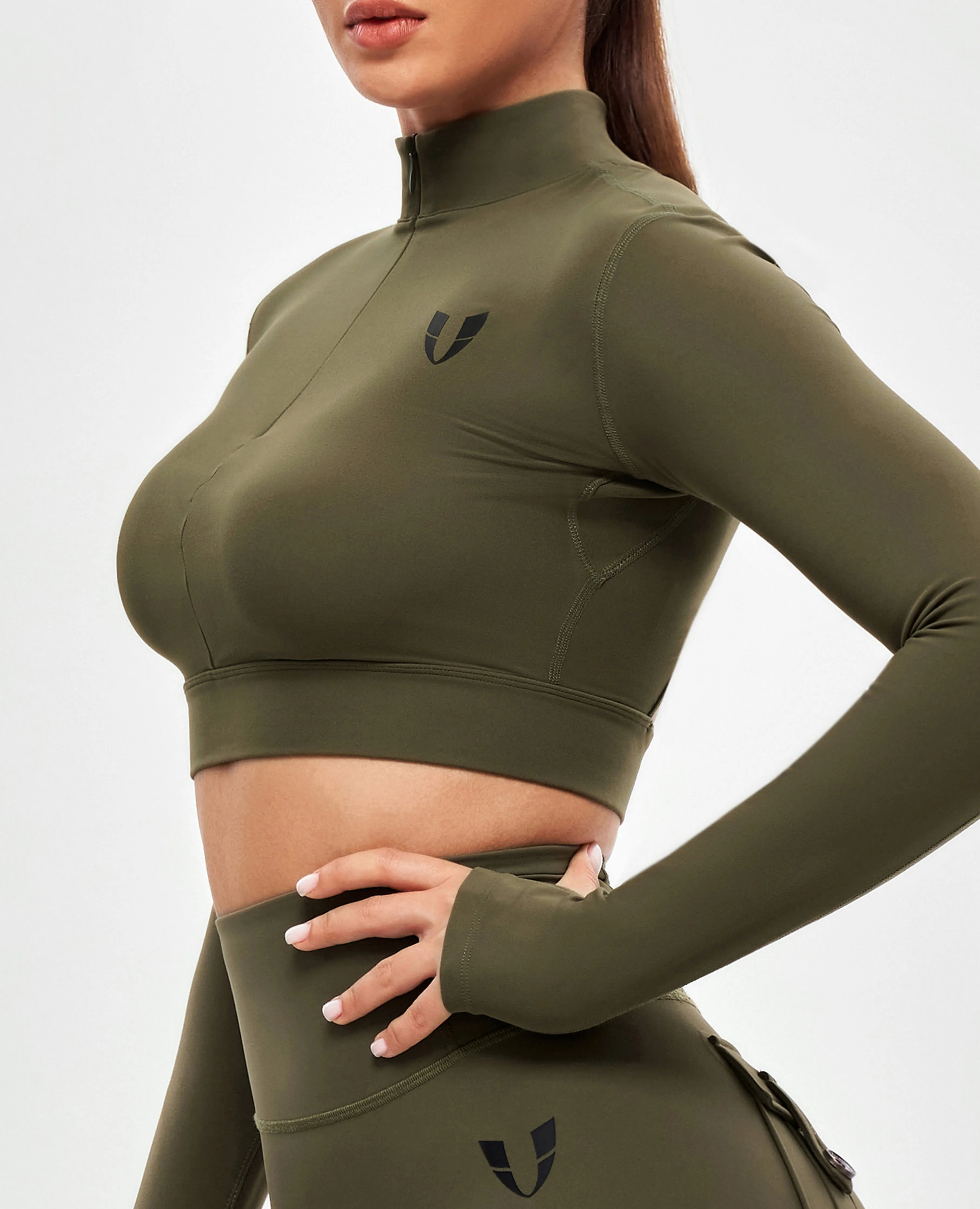 Stand Collar Crop Top - Combat Green sold by Firm Abs product image thumbnail 3