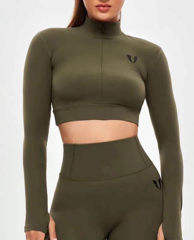 Stand Collar Crop Top - Combat Green sold by Firm Abs