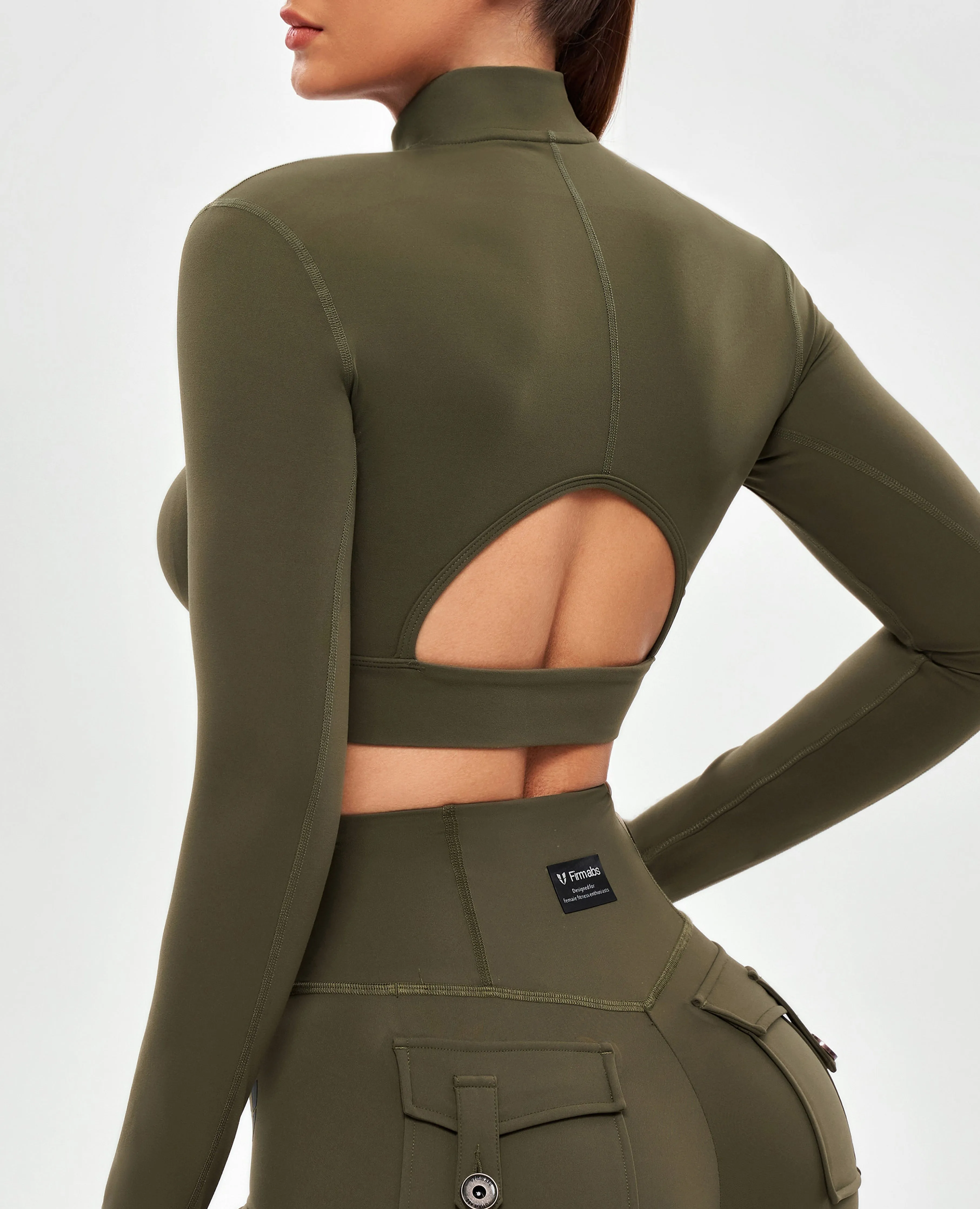 Stand Collar Crop Top - Combat Green sold by Firm Abs product image thumbnail 2