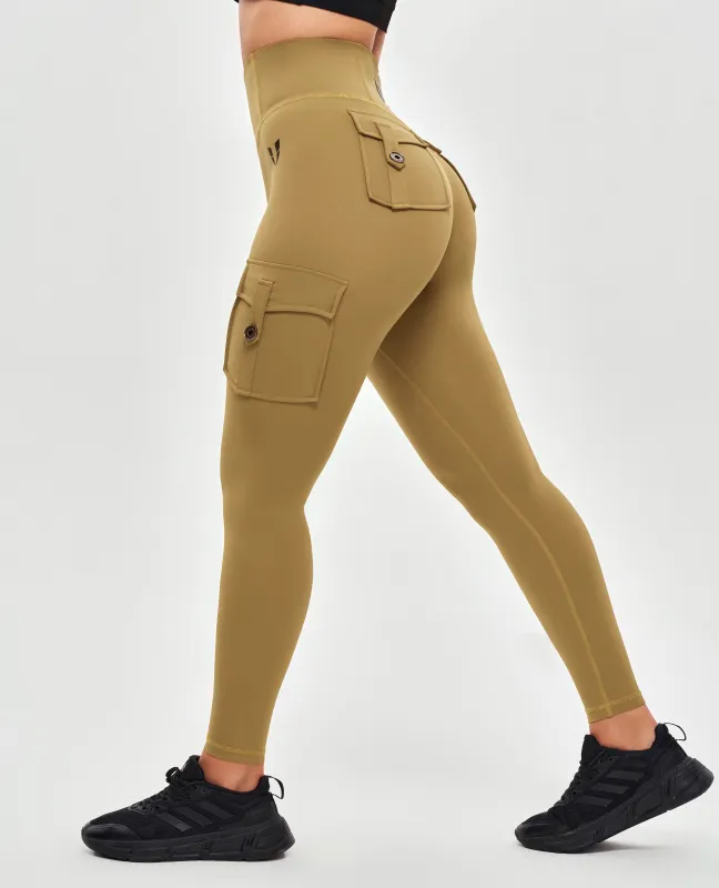 Body Sculpt High Waisted Cargo Leggings - Deer Brown sold by Firm Abs