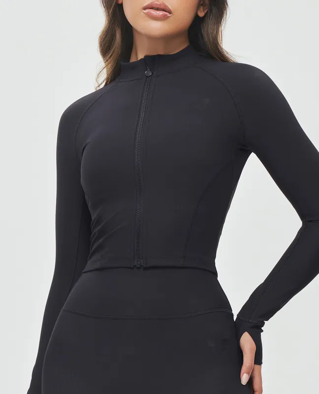 Ribbed Cropped Jacket - Black sold by Firm Abs