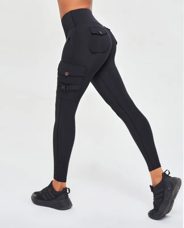 Cargo Fitness Leggings - Black sold by Firm Abs