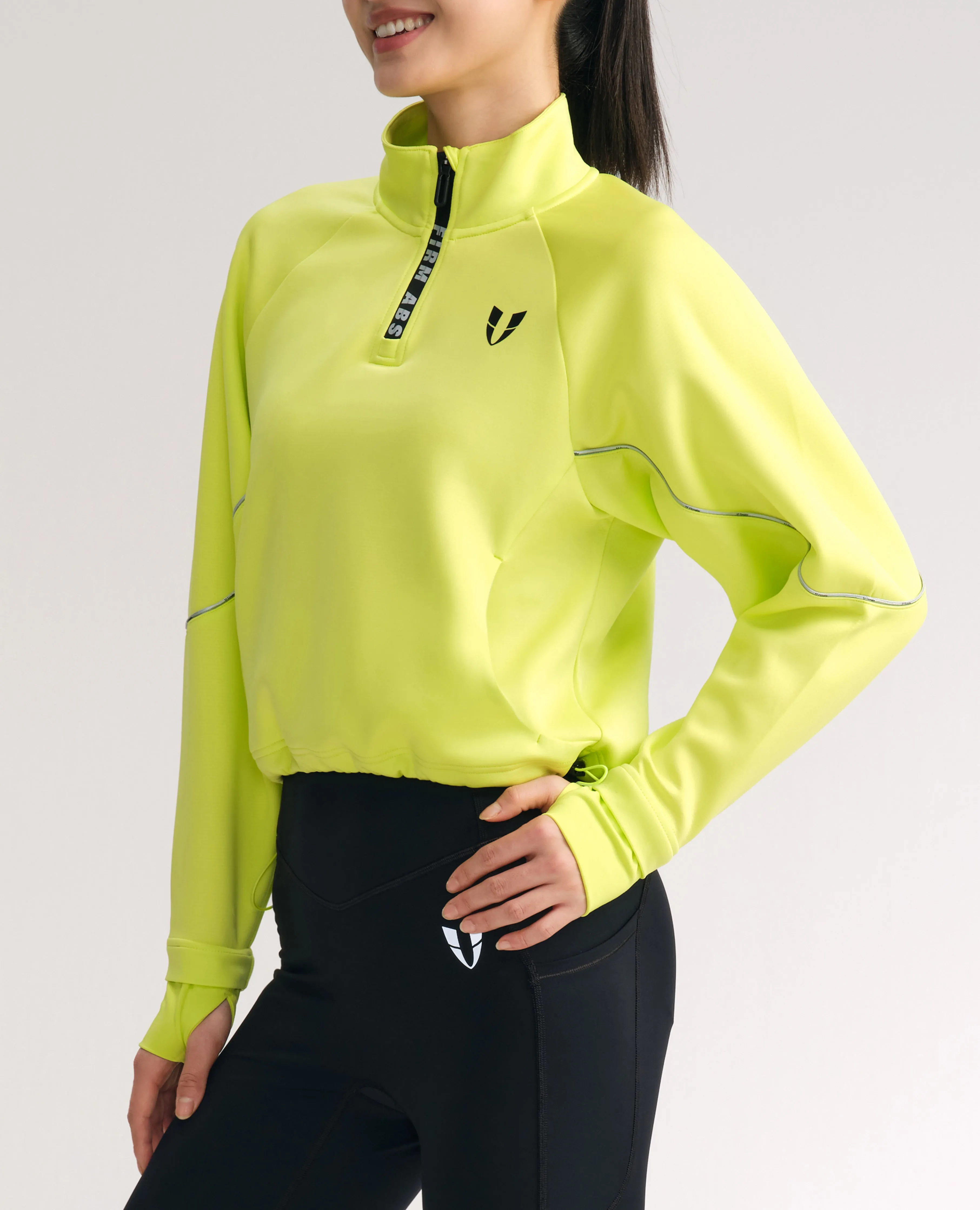 Stand Collar Half Zip Drawstring Athletic Pullover - Lemon Yellow sold by Firm Abs product image thumbnail 2