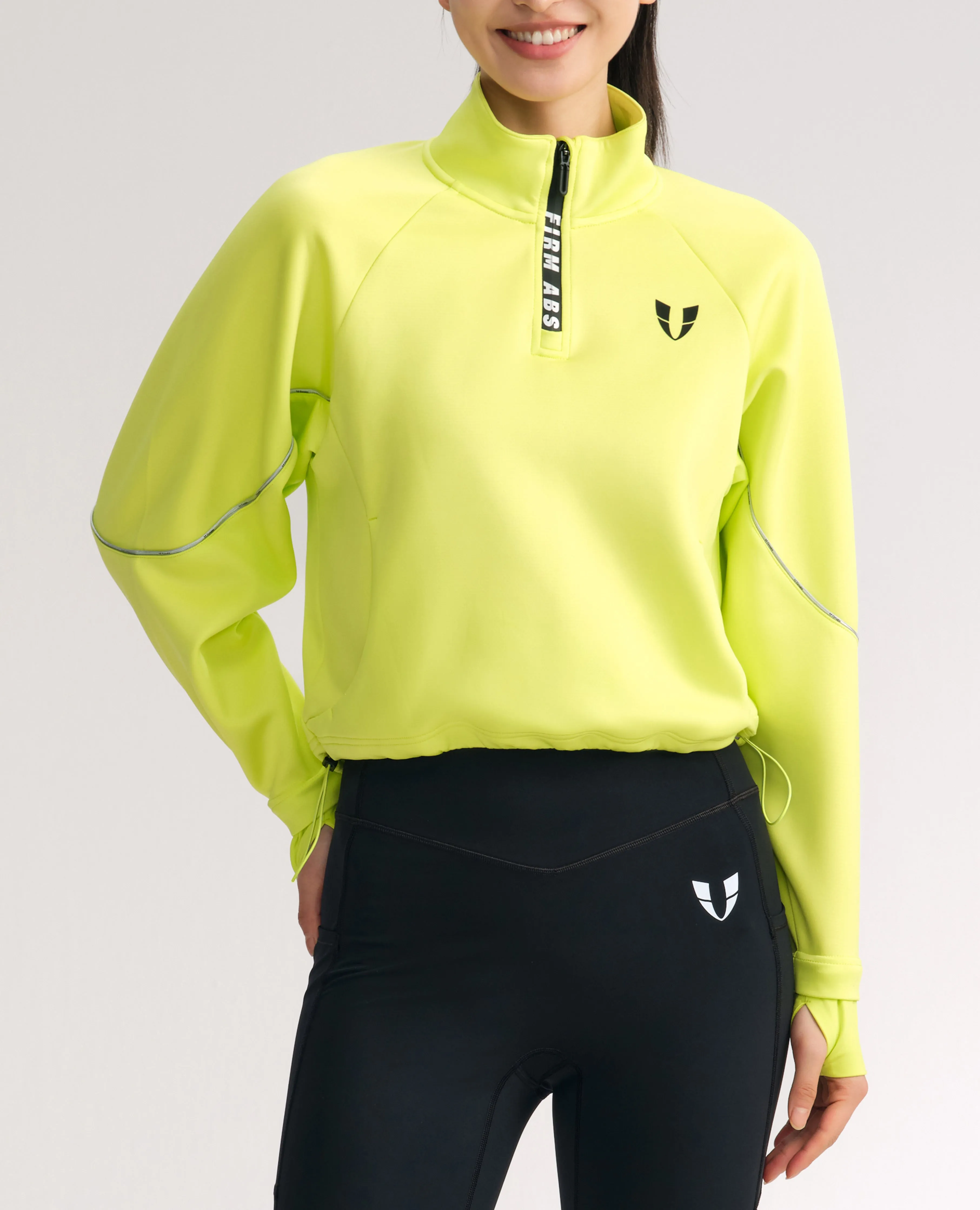 Stand Collar Half Zip Drawstring Athletic Pullover - Lemon Yellow sold by Firm Abs