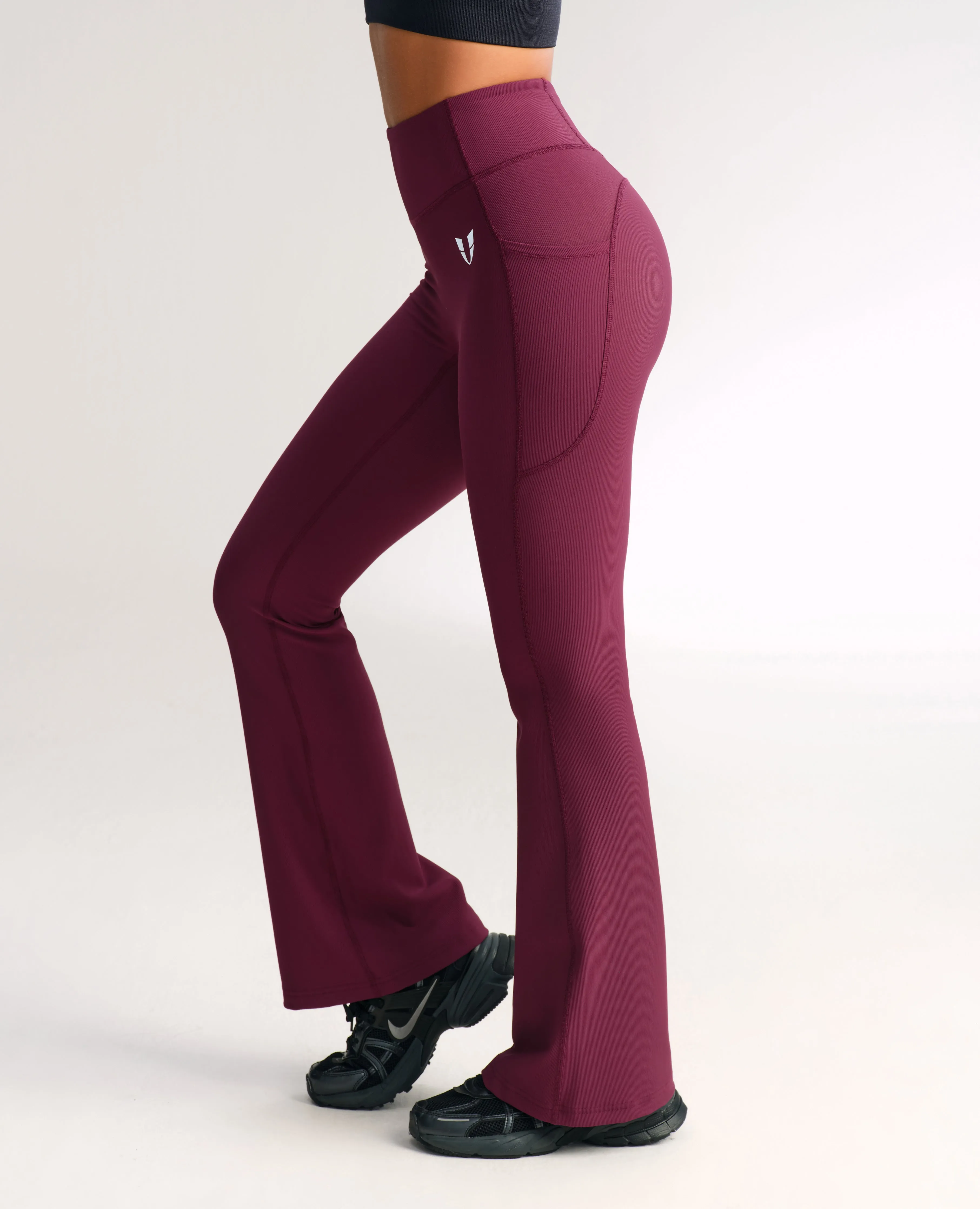 High Waisted Fleece Lined Flare Leggings - Jujube Red sold by Firm Abs product image thumbnail 2