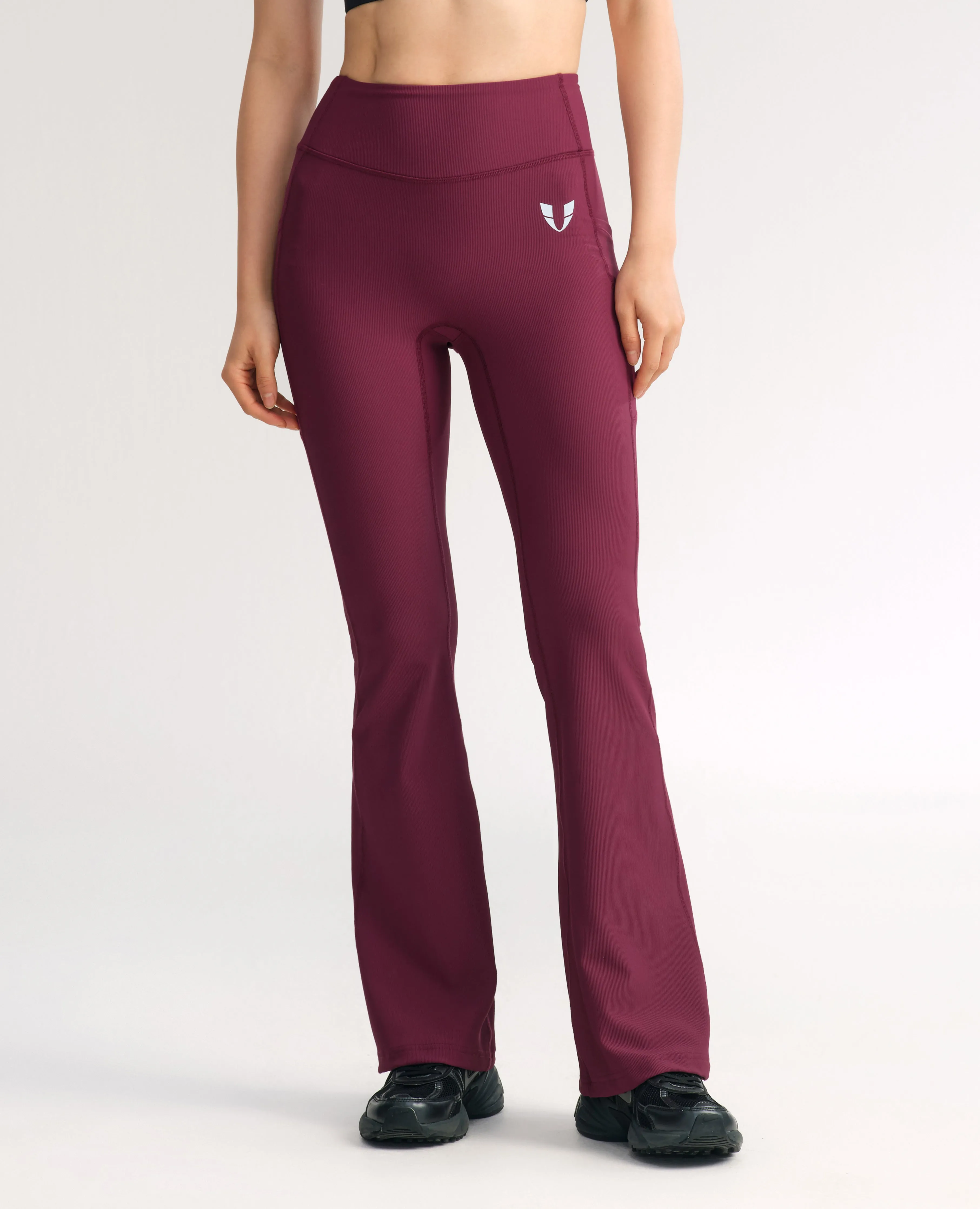 High Waisted Fleece Lined Flare Leggings - Jujube Red sold by Firm Abs