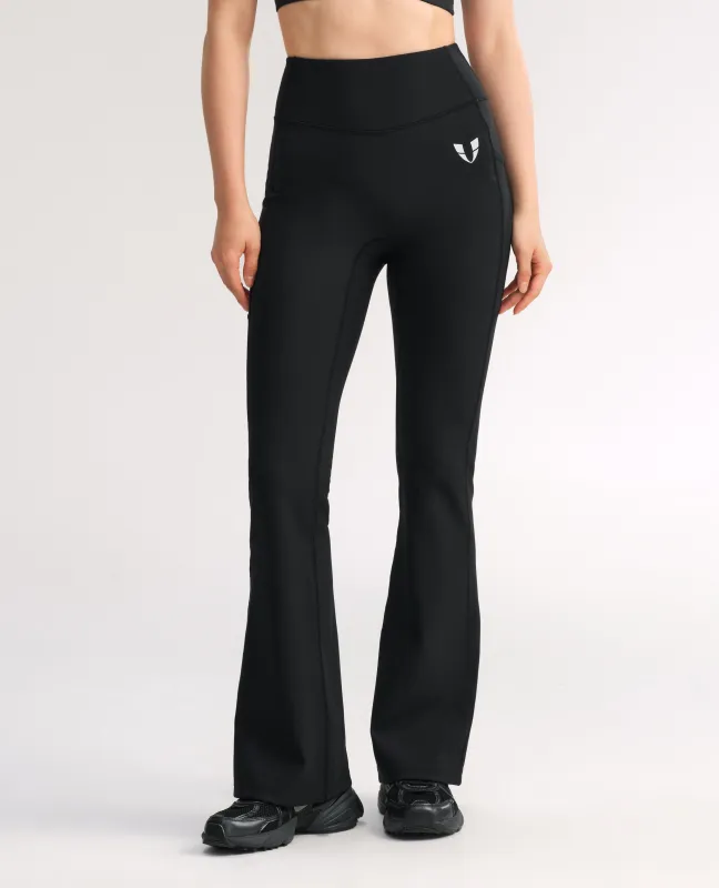 High Waisted Fleece Lined Flare Leggings - Black sold by Firm Abs